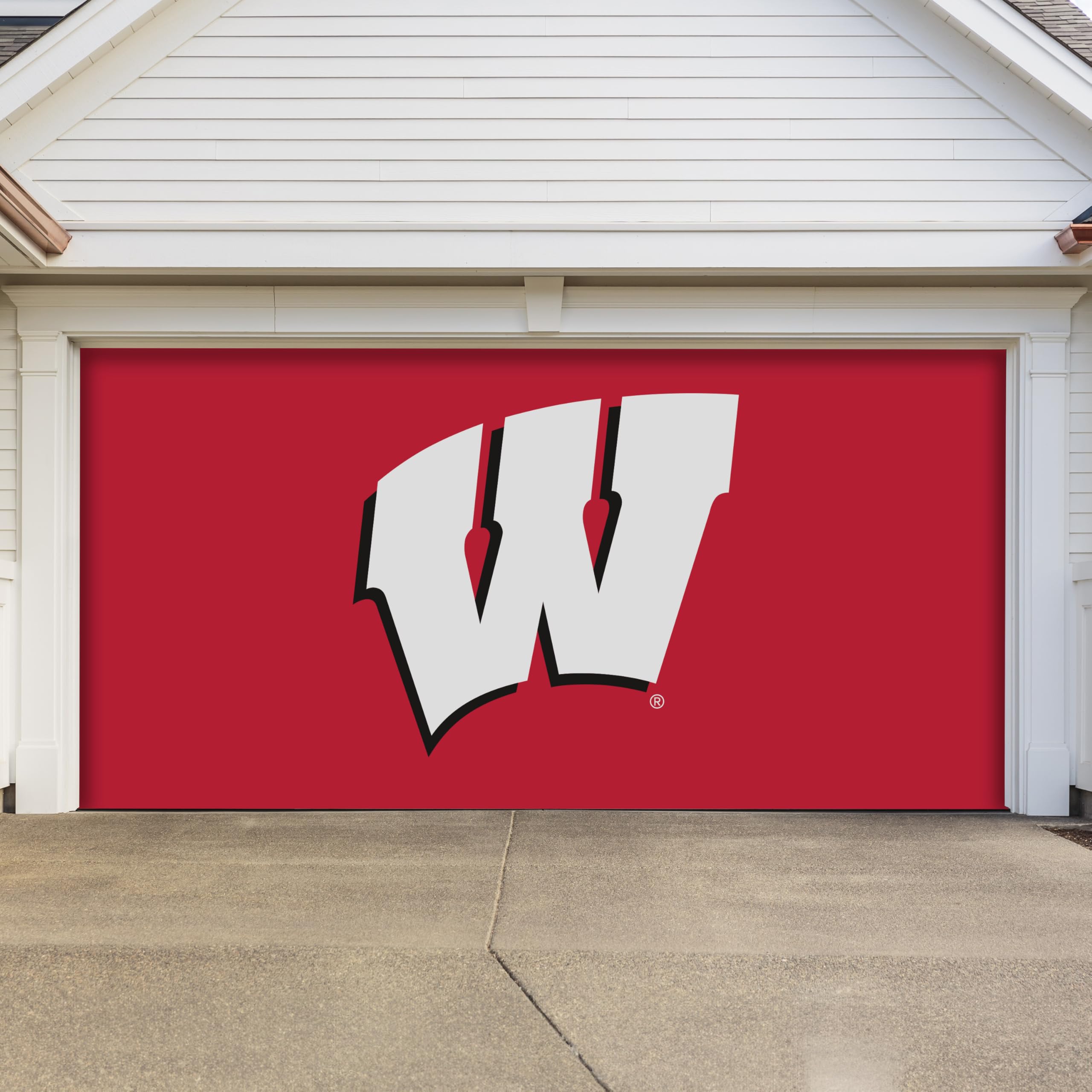 Victory Corps - Wisconsin Badgers College Sports Printed Garage Door Banner - NCAA Licensed - Tension Polyester 7' x 16' School Banner (Red, White)