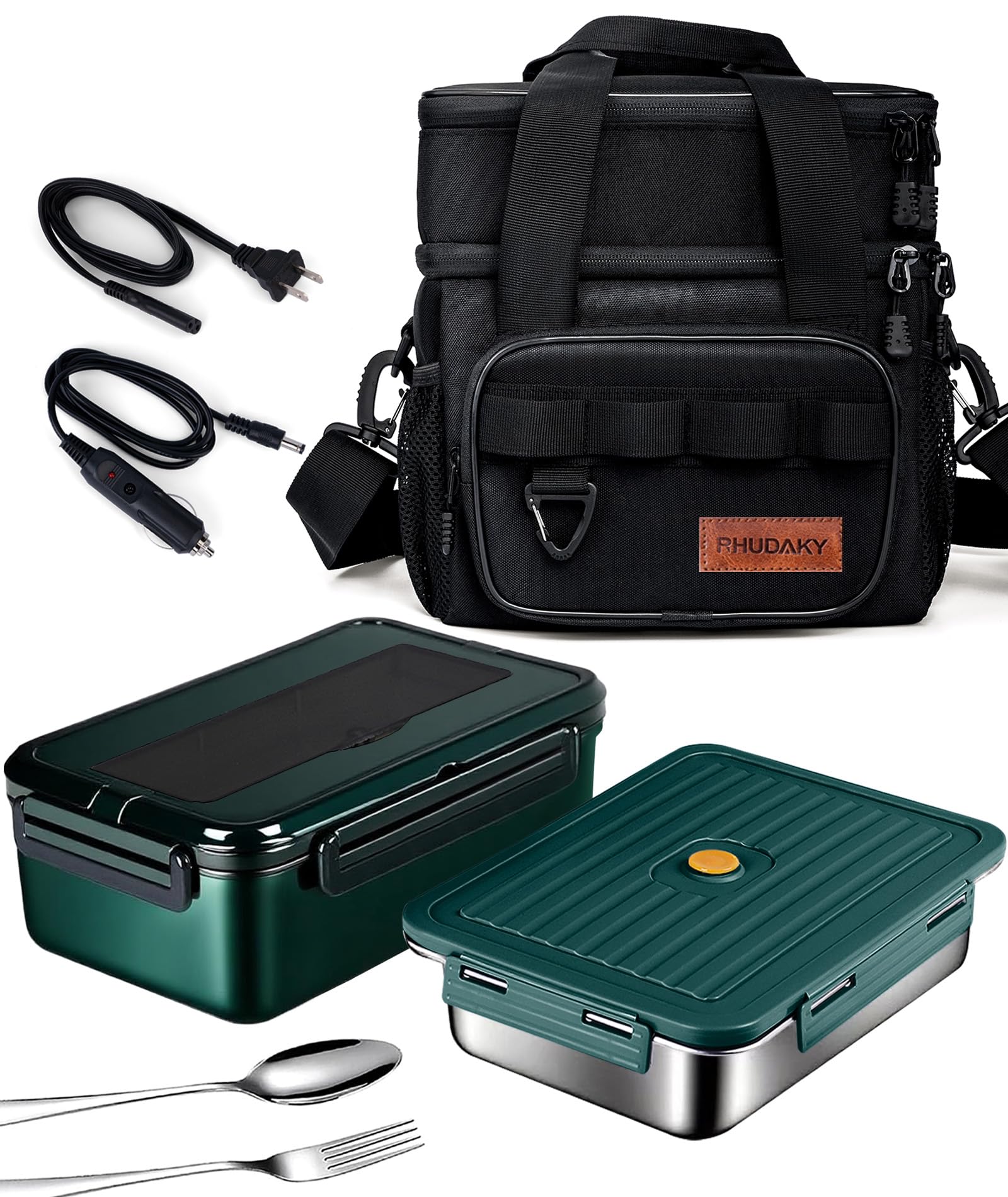 60oz Electric Lunch Box Food Heater, Heated Lunch Box for Adults Men, 12v/24v/110v Portable Food Warmer 80W Self Heating Lunchbox for Work Car Truck With Insulated Lunch Bag