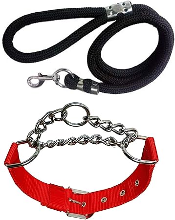 Adios Nylon Dog Belt Combo of Red Choke Collar with Black Lead 1.5m Lengthy Dog Collar & Leash for Your Pet Dogs.