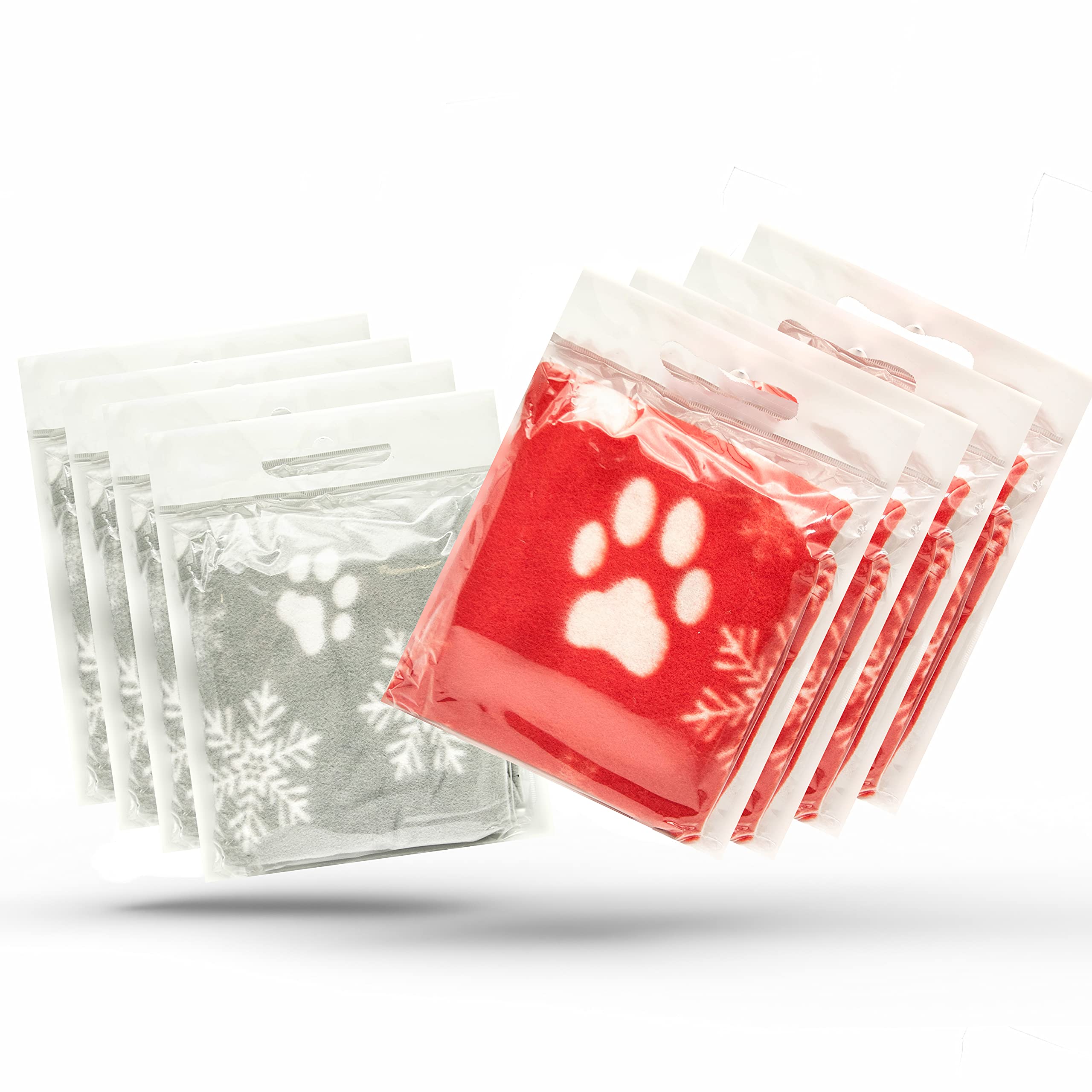 Petopedia 8x Soft Warm – Christmas Dog Blankets with Snowflake & Paw Prints – Washable Pet Blanket for Cats & Dogs – Puppy, Kitten Bed Throws, Travel (70cm X 73cm, RED and GREY (Pack of 8))