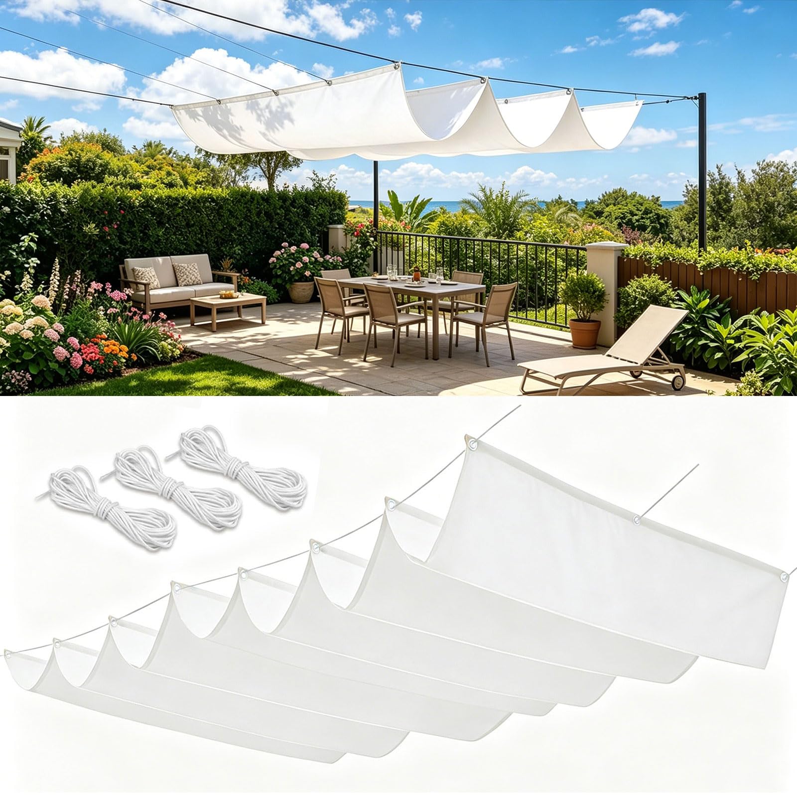 Toile d'ombrage vague 260x200 imperméable protection UV jardin patio