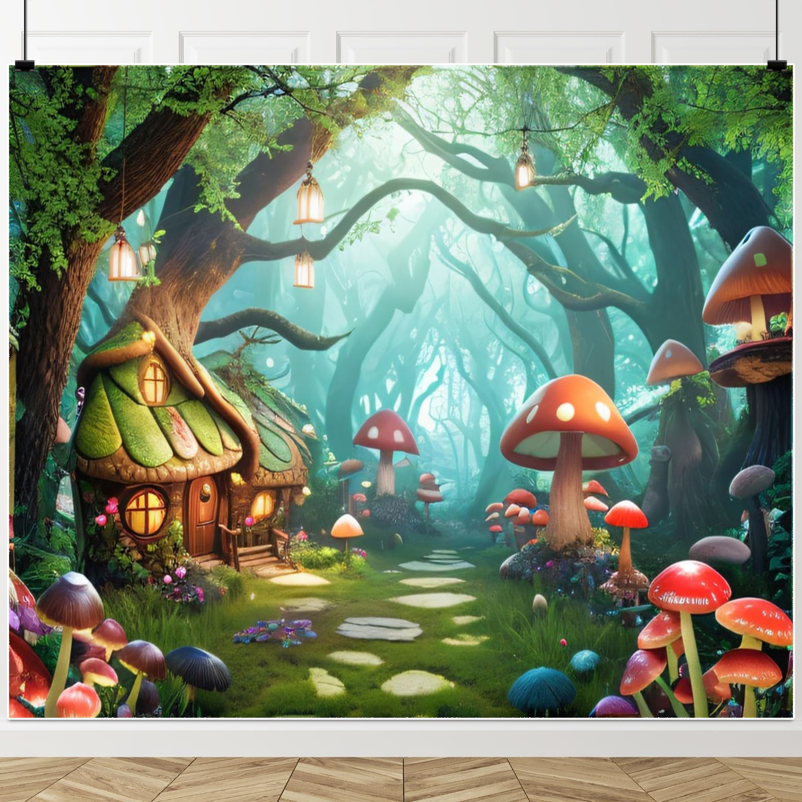 Enchanted Forest Backdrop 10x8ft Spring Garden Fairytale Wonderland Mushroom Photography Background Kids Girls Princess Birthday Party Decorations