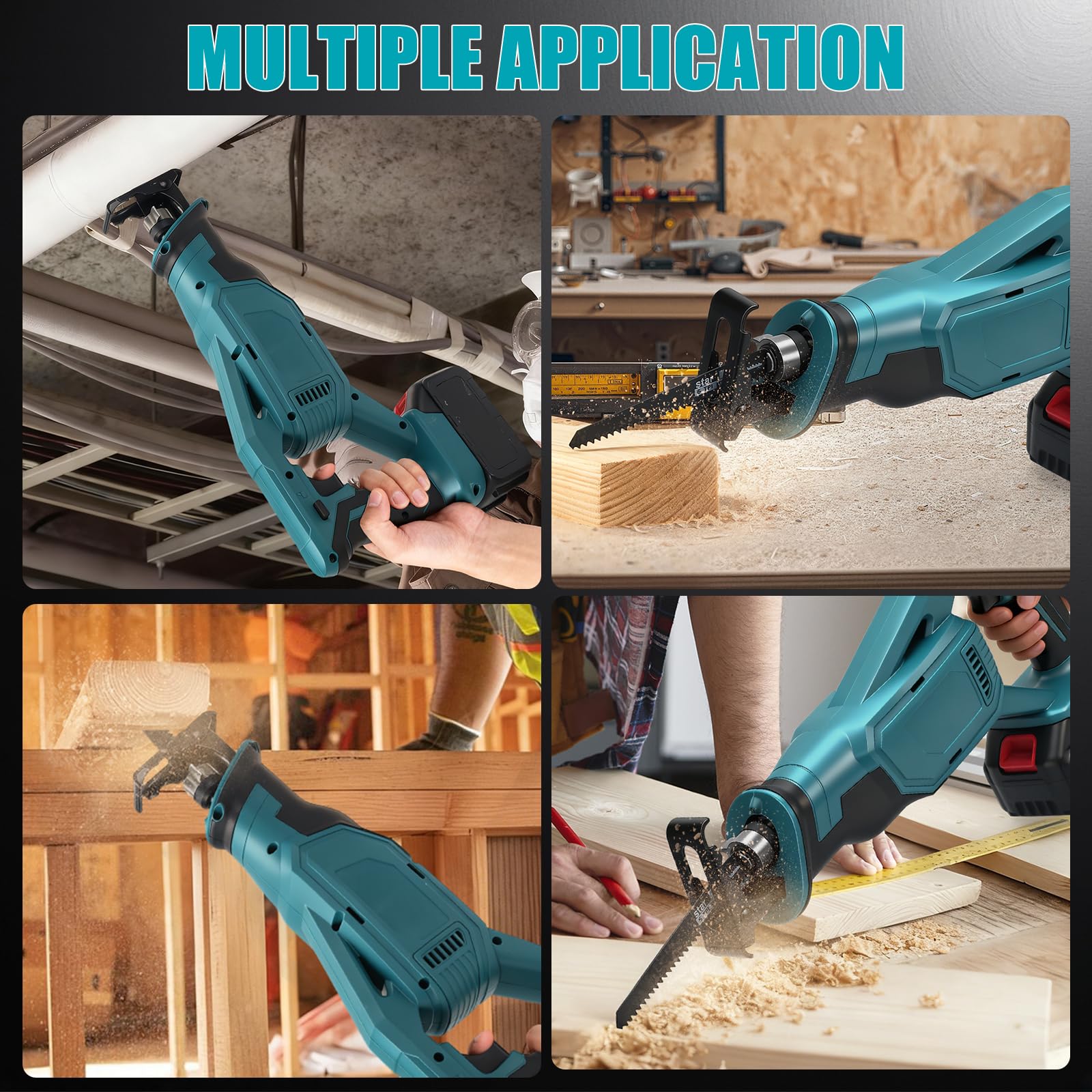 Sierra Sable compatible con Makita 18V batería, Sierra Alternativa Sin Escobillas de Velocidad Variable, 3200 SPM, 4 Hojas para Herramienta de Corte de Metal/Madera/PVC (Sin batería)