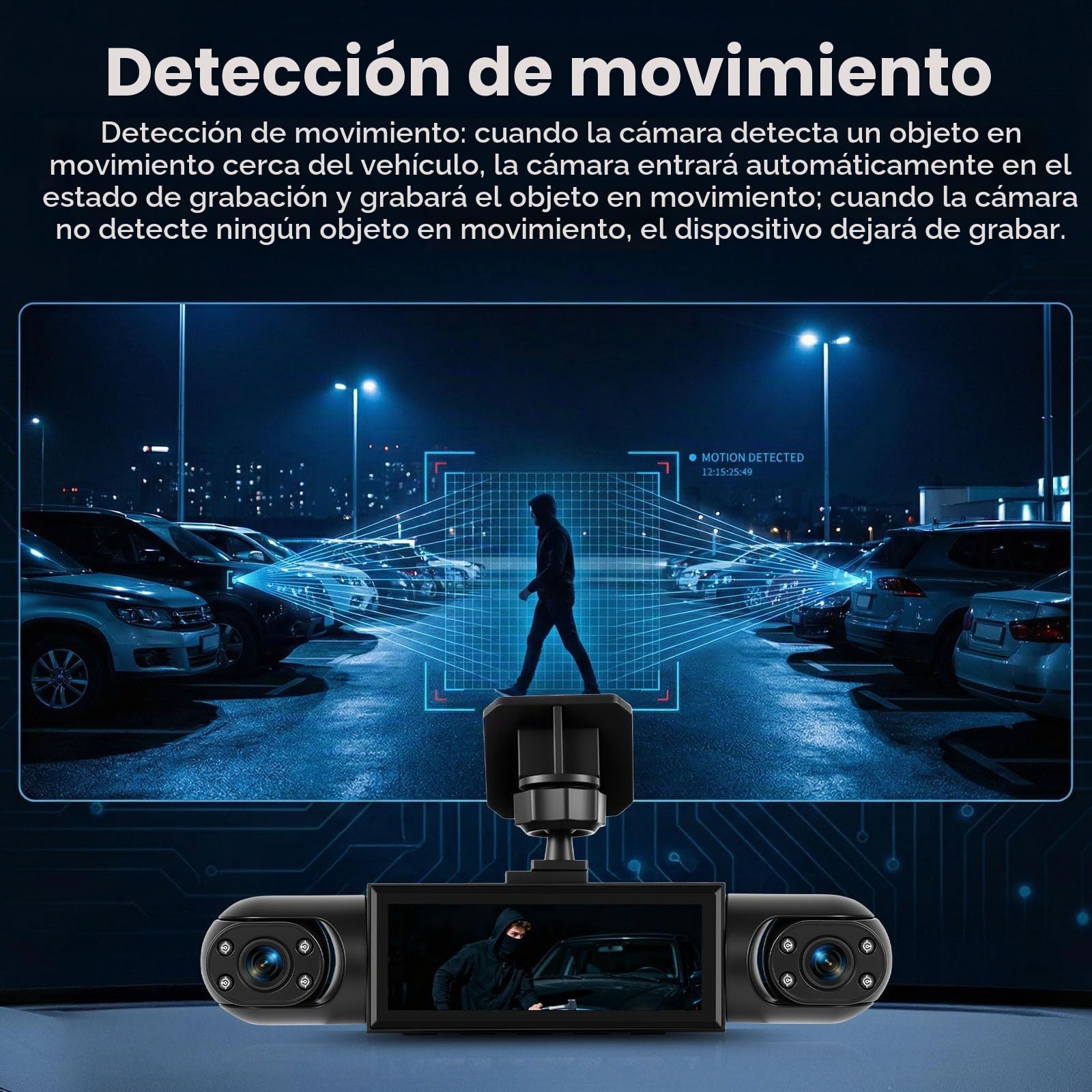 SIXTOP Cámara de Salpicadero 3,16 pulgadas con 4 Cámaras, Resolución Full HD 1080P Visión Envolvente 360° Detección Movimiento Visión Nocturna Función Marcha Atrás Gran Angular 150° Grabación en Bucle