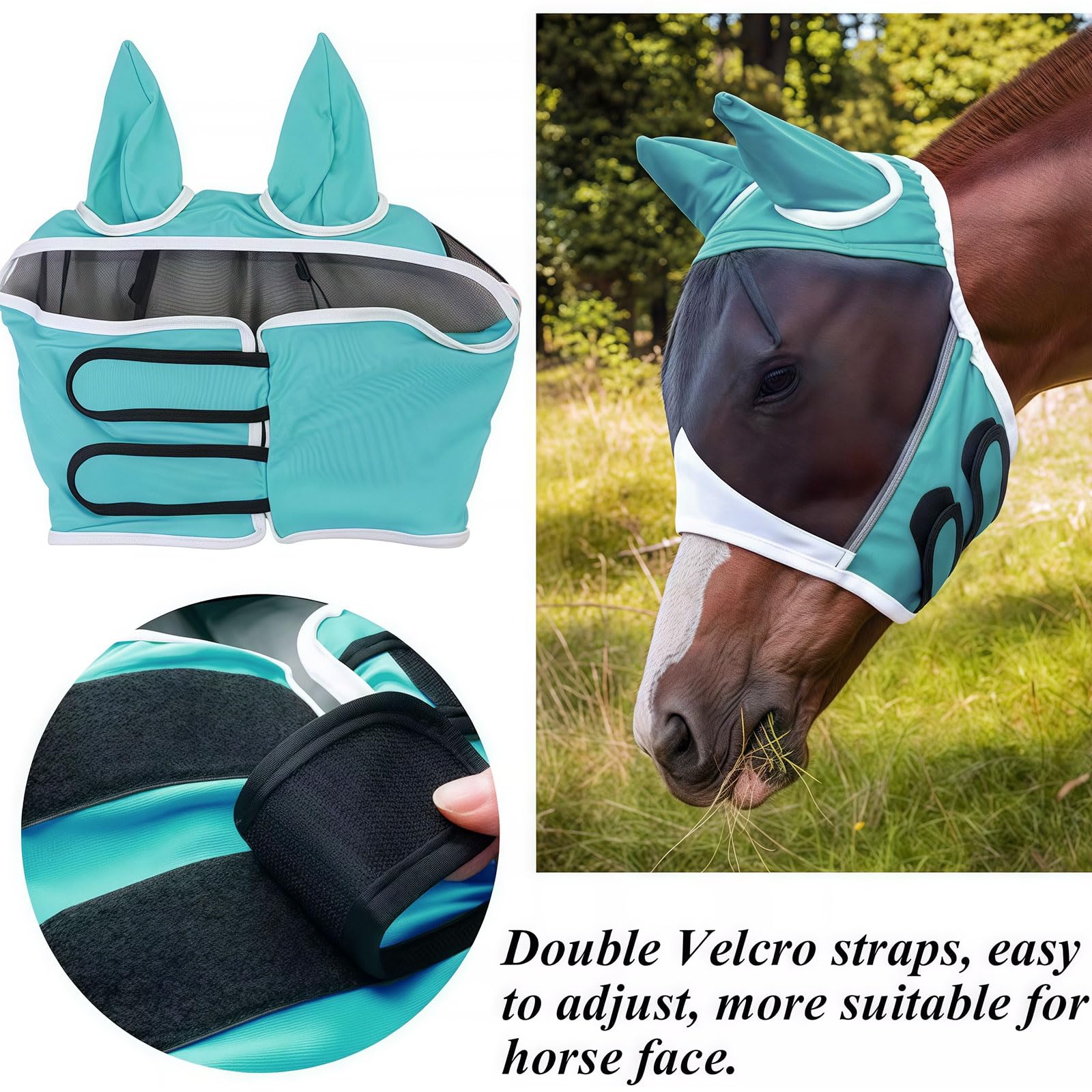Máscara de mosca de caballo MUNSKT transpirable elástica con gran espacio para los ojos, máscara contra mosquitos e insectos, máscara de mosca Shires con orejas para caballos (M)