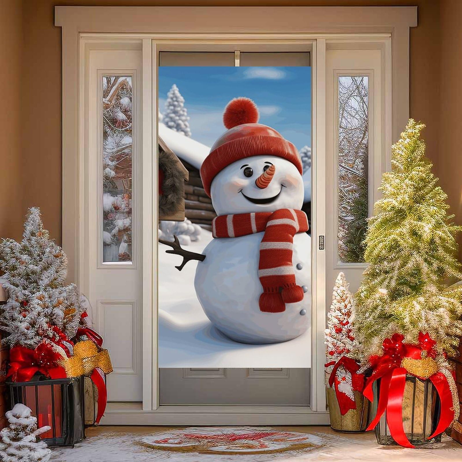 NONHAI Sign Snowman Door Cover Decoration Welcome Door Banner Porch Sign Photo Background DoorCurtains for Doorway Privacy Window Curtain Porch Cover Indoor Outdoor Decor 70.9x35.4in
