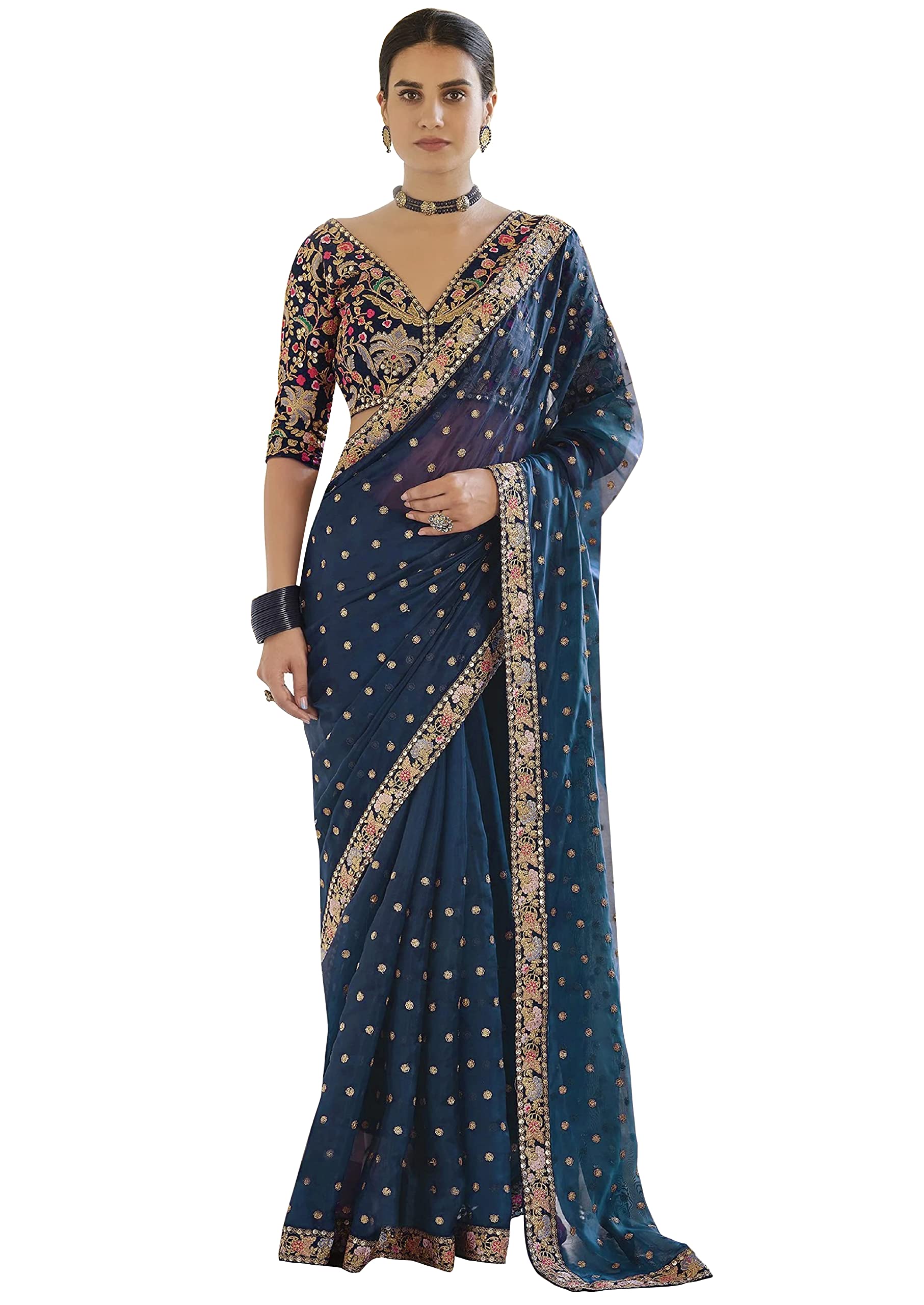 TRENDMALLSWomen's Crape Silk Embroidred Saree with Unstitched Blouse Piece
