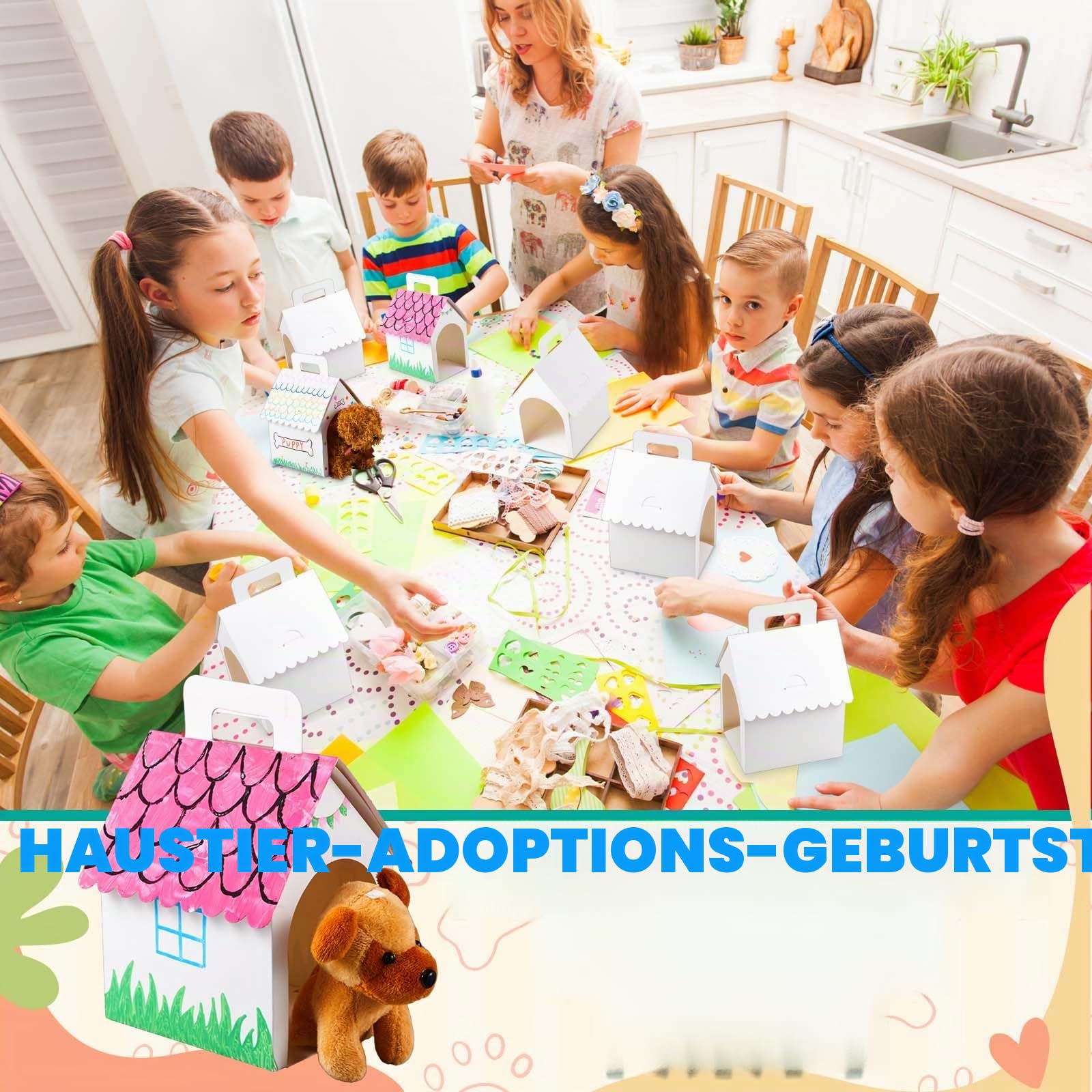 ShinyRelief 24 Stück Hunde-Partygeschenkboxen in Hundehaus-Form, Leckerli-Geschenkboxen mit Löchern, faltbar, mit Griff, für Welpen, Partygeschenke, Kinder, Basteln, Geburtstag, Hausstil, 24 Stück