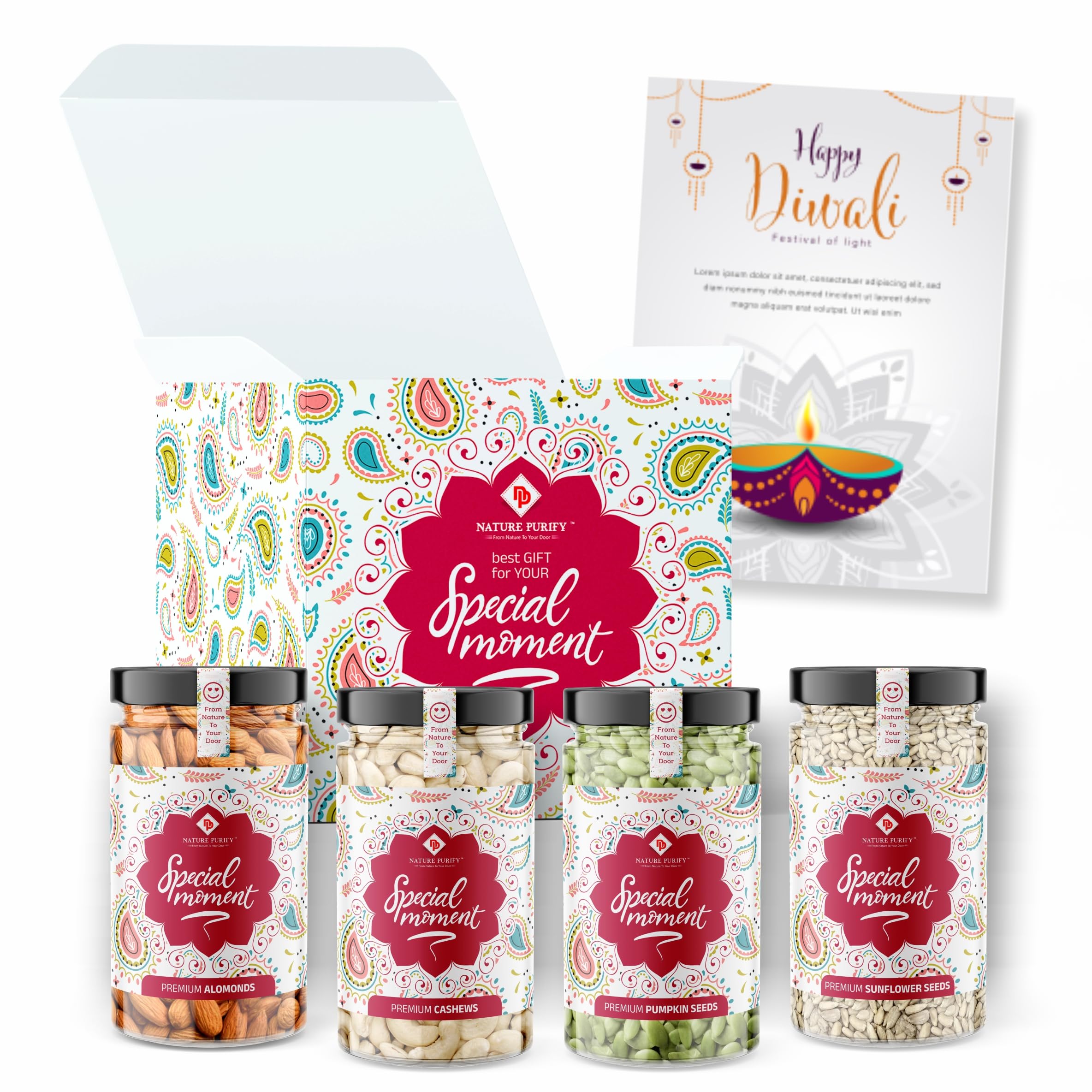 Nature Purify Premium Diwali Gift Hamper – “Almond, Cashew, Pumpkin & Sunflower Seeds – Festive Gift Box (100g Each)”-image-33