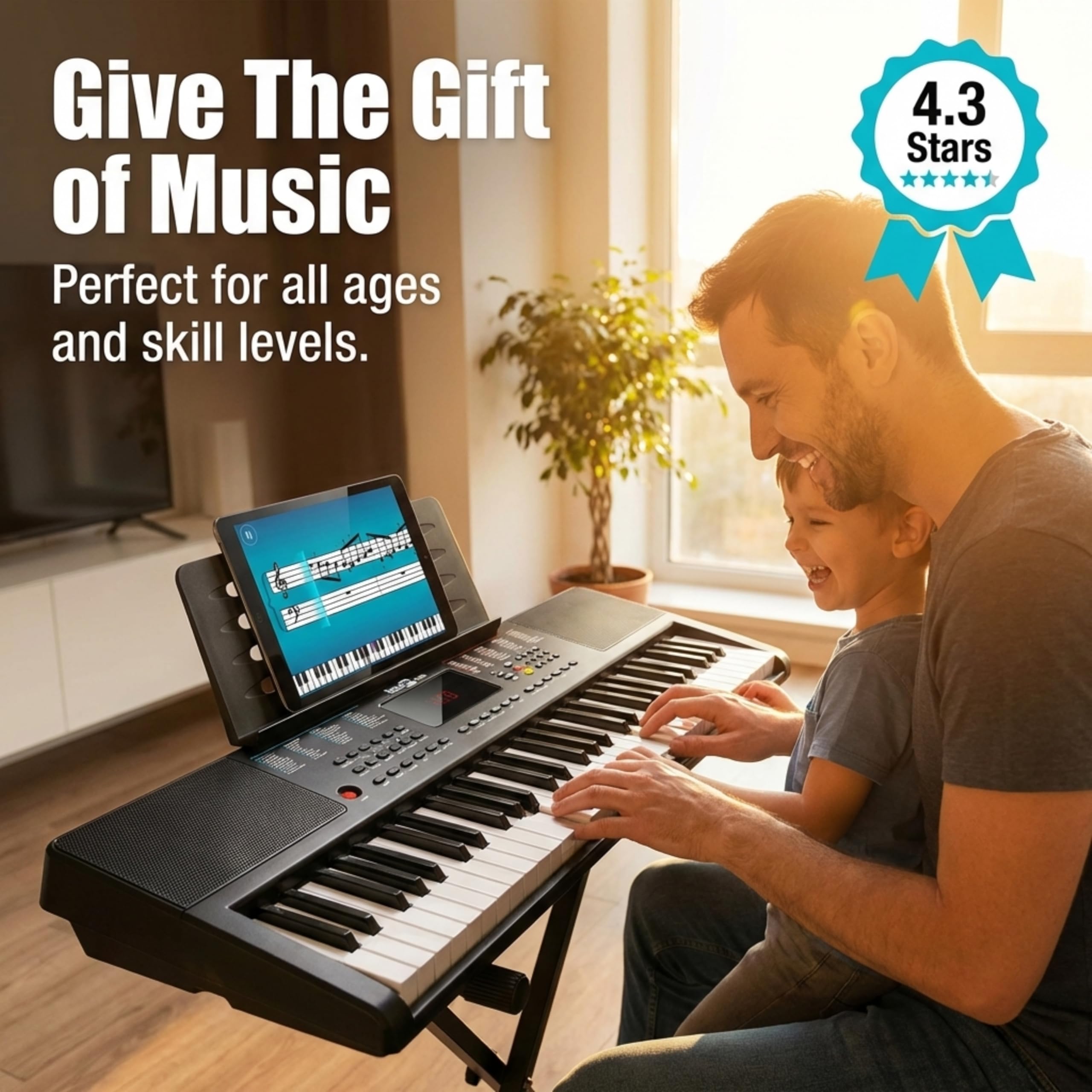 RockJam 61-Key Compact Keyboard Piano with LED Display, Keynote Stickers & Lessons
