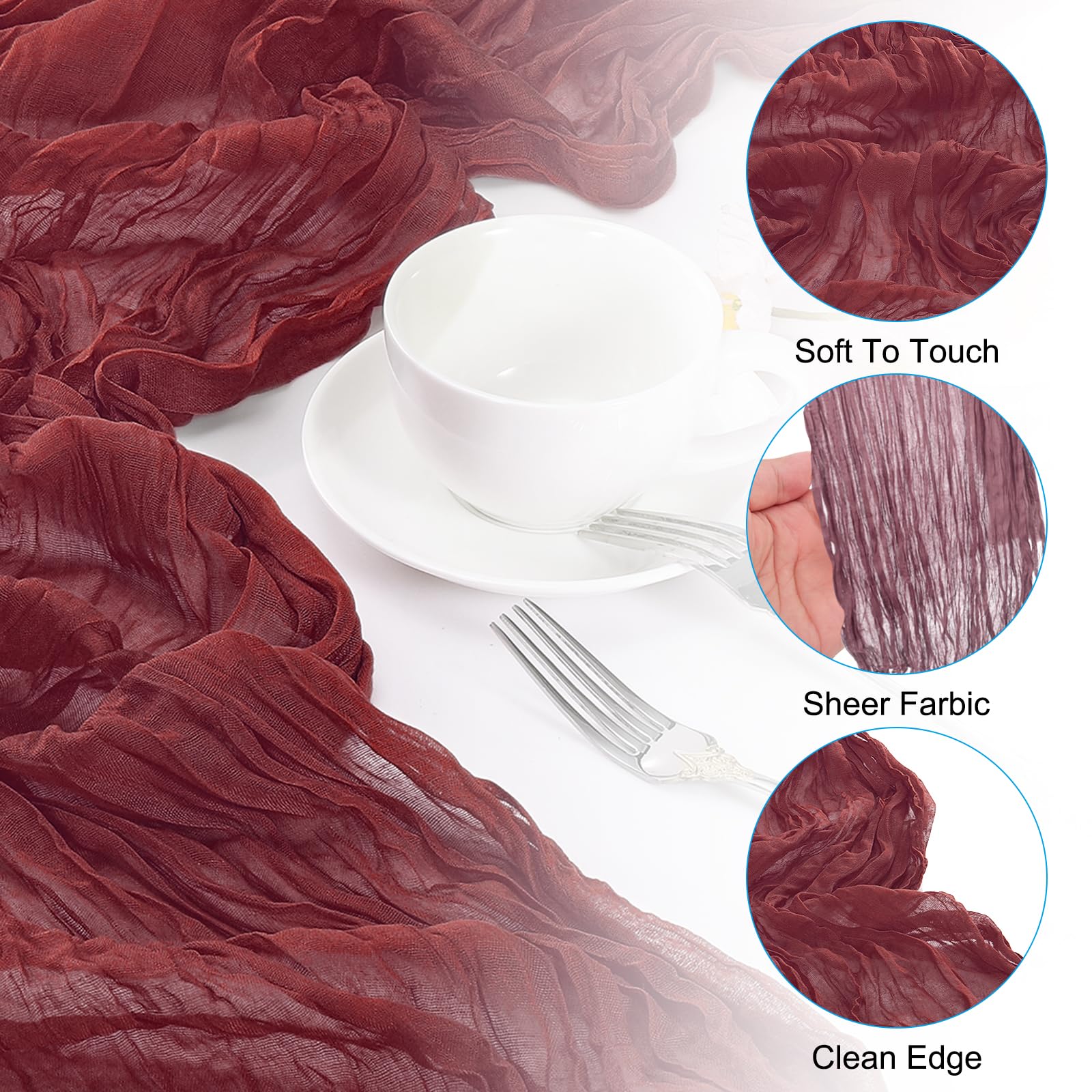 PATIKIL 10 Ft Cheesecloth Table Runner Rustic Gauze Terracotta Cheese Cloth Table Runner with Wrinkled for Bohemian Wedding Party Bridal Shower Table Decoration - Image 3