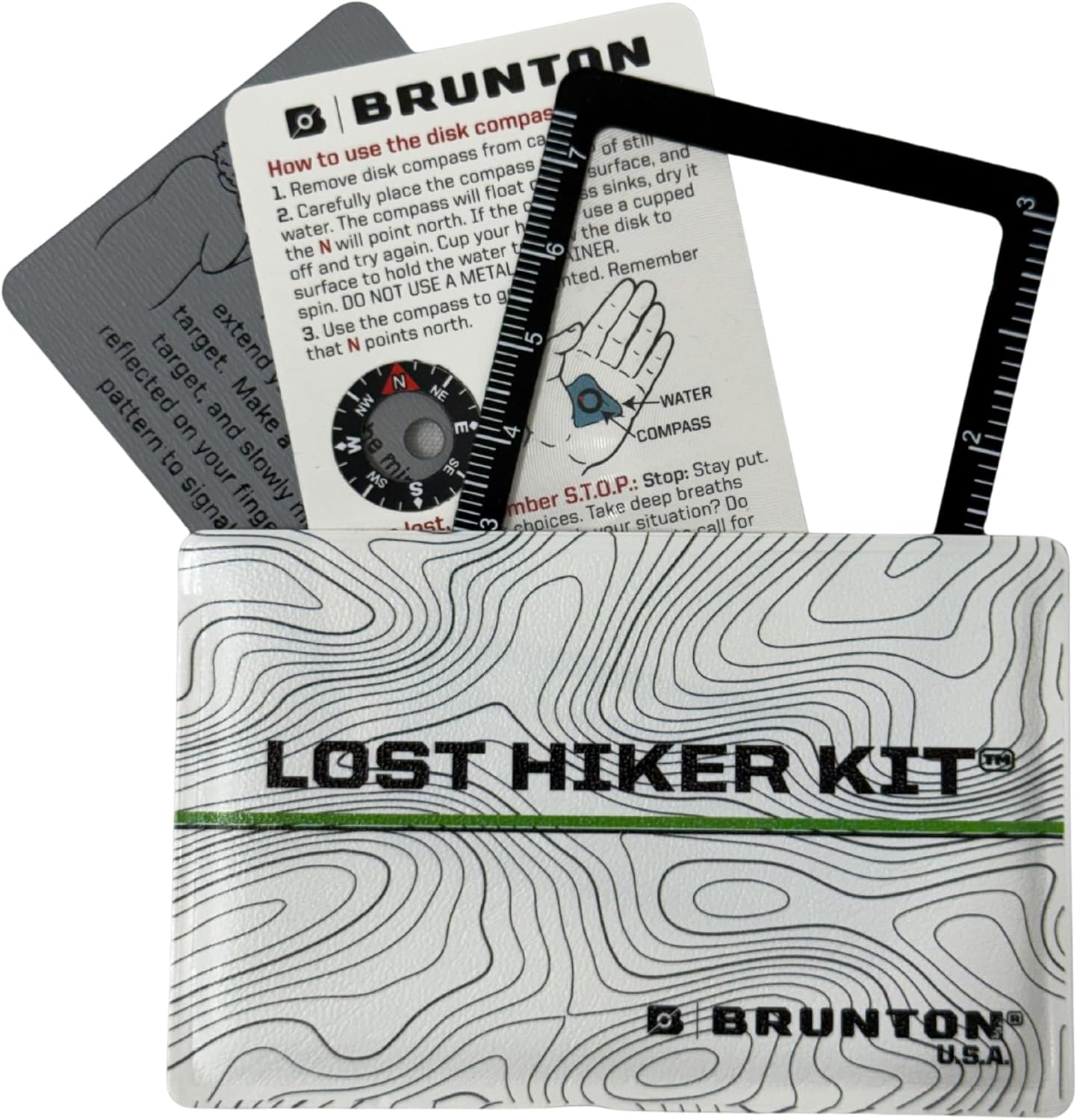 Brunton Lost Hiker Kit, Credit-Card-Size 4-in-1 Survival Tool — Disc Compass, Fresnel Magnifier, Signal Mirror & Emergency Info Card for Hiking, Backpacking, Camping & EDC Brunton Lost Hiker Kit, Credit-Card-Size 4-in-1 Survival Tool — Disc Compass, Fresnel Magnifier, Signal Mirror & Emergency Info Card for Hiking, Backpacking, Camping & EDC