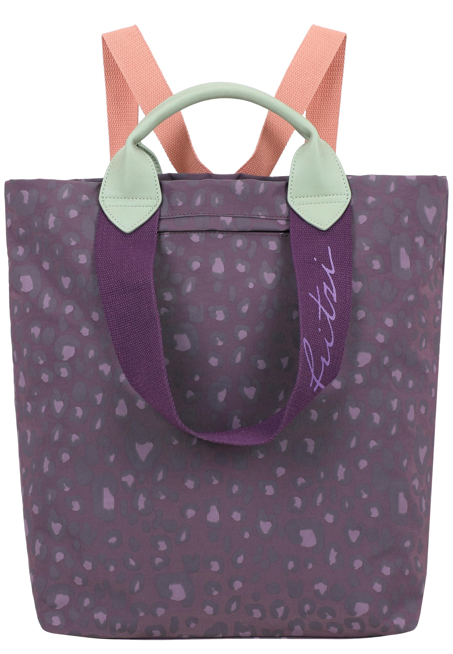 Fritzi Ju Leo Backpack Nylon Women's Backpack Festival City Vegan Leopard Print Ultralight Adjustable Straps 38 x 30 x 17 cm - Pink, Green, Purple, Beige, purple, 38 x 30 x 17 cm