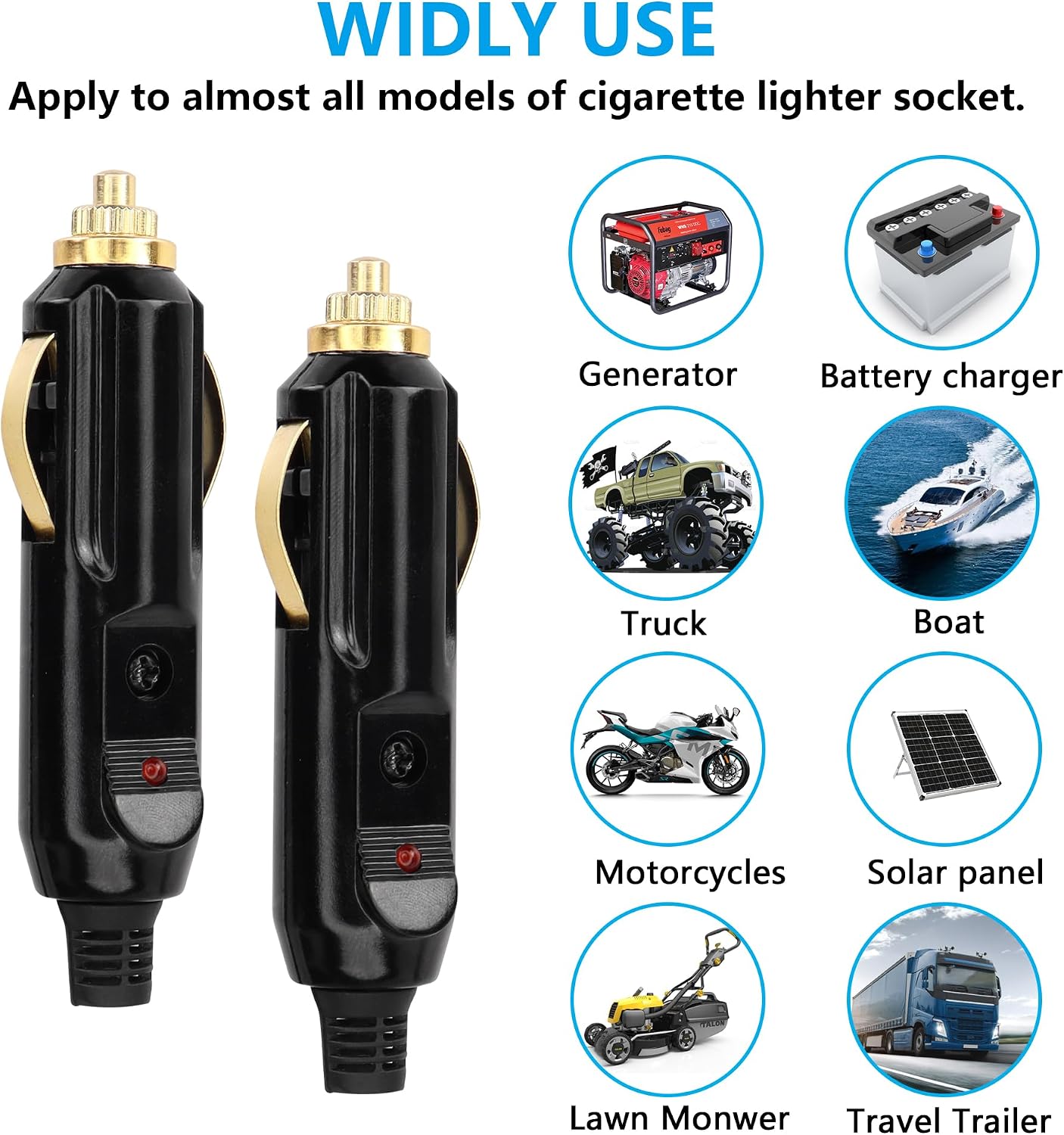 CERRXIAN 2PCS 20A Cigarette Lighter Male Plug,12V/24V Full Copper Aux Socket Plug Cigarette Lighter Plug Replacement With Red LED