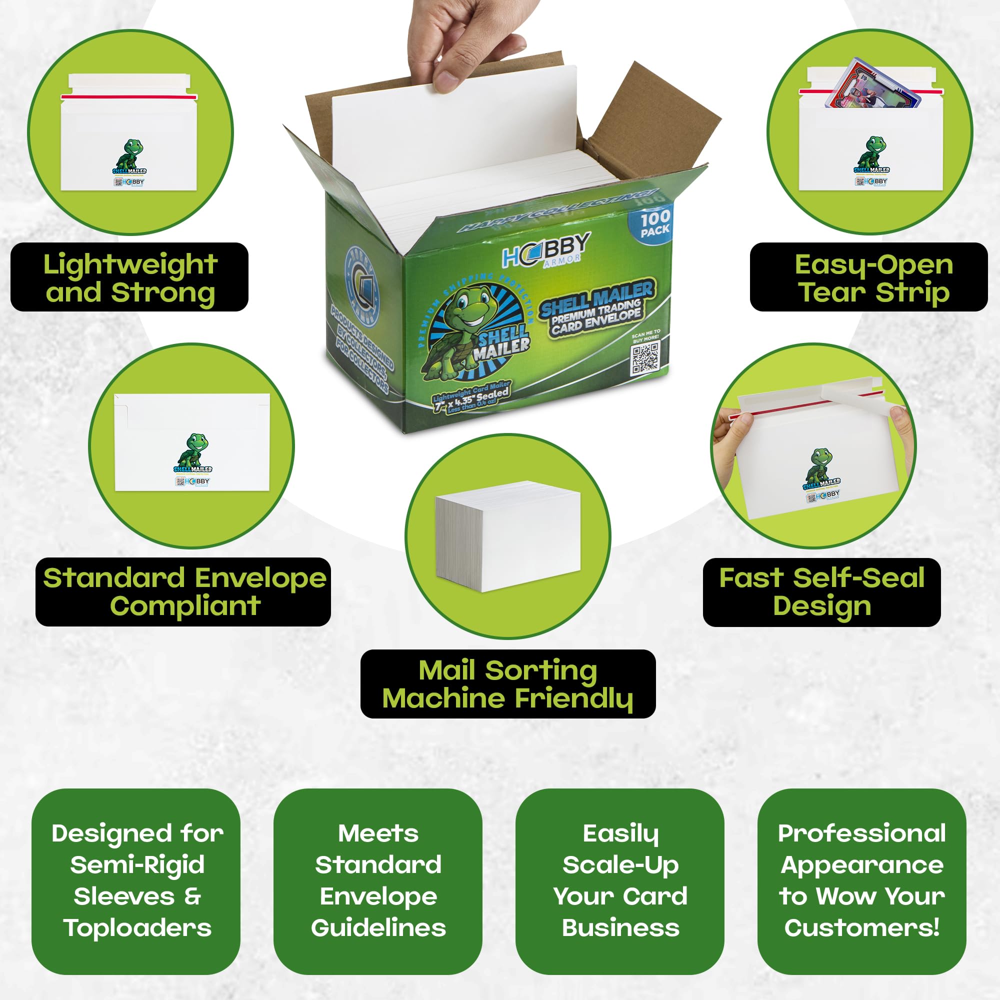 100 Pack Shell Mailer Trading Card Envelopes by Hobby Armor 7 x 4 35 Trading Card Mailers for — view 3