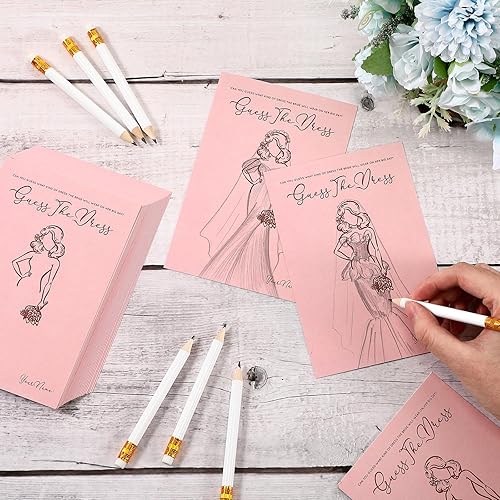 Miniatura 10 de Fulmoon Los juegos de despedida de soltera Guess The Dress para invitados incluyen tarjetas de juegos de ducha de boda, lápices solubles en agua,