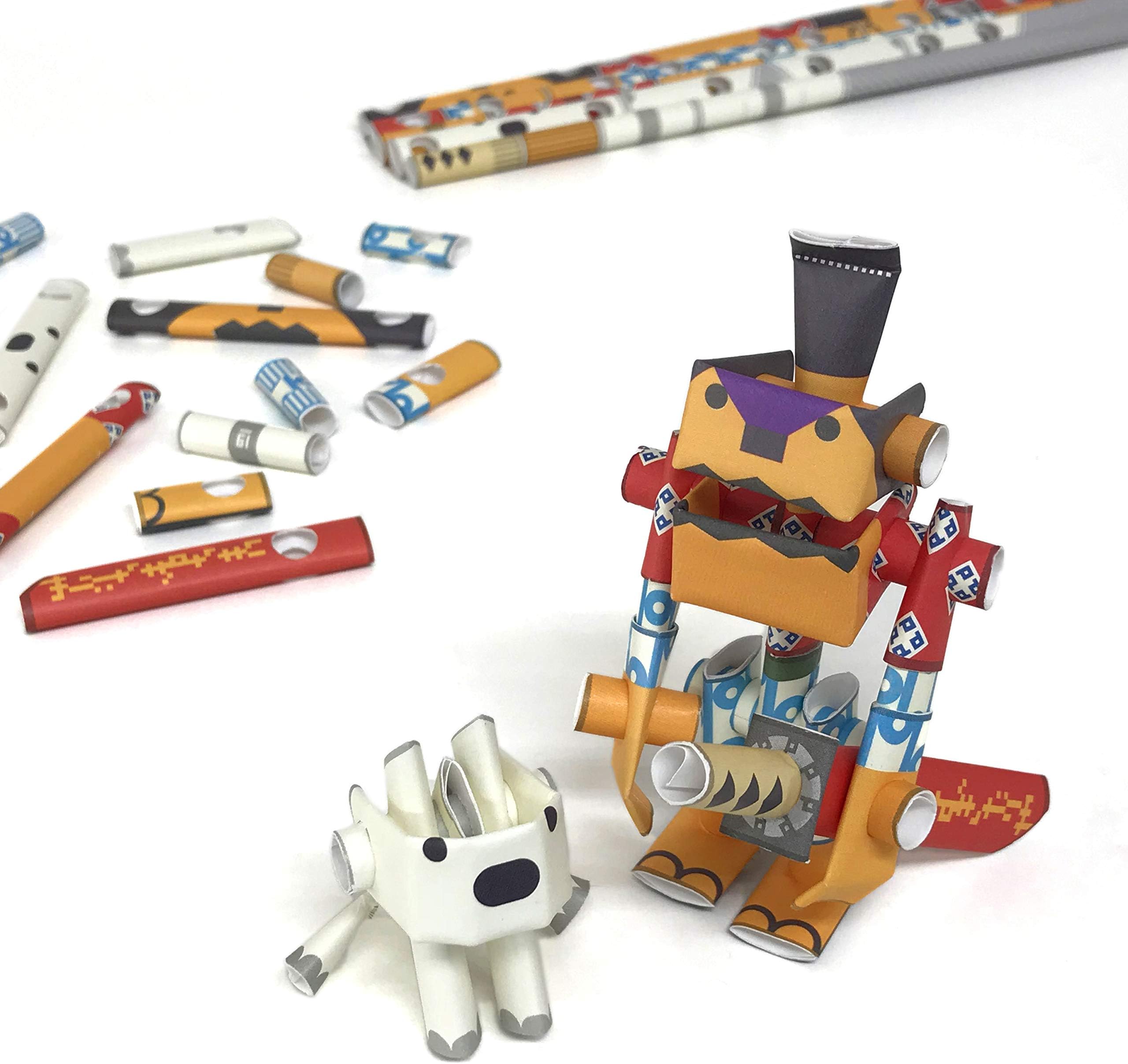 PIPEROID Rokusuke & Hachi Samurai & His Dog - Japanese 3D Paper Puzzle DIY Robot kit for Kids and Origami Kit for Adults