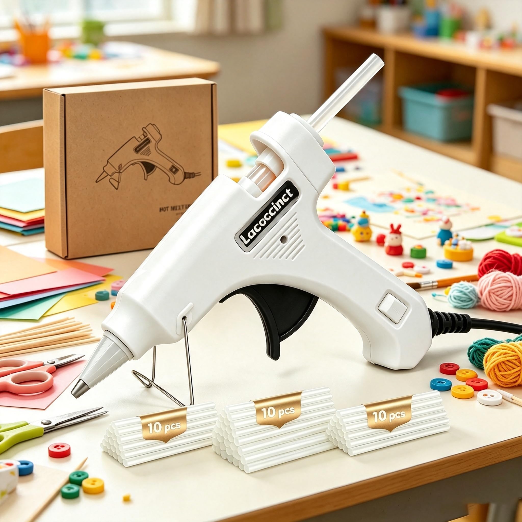 Mini kit di pistola per colla a caldo con 30 bastoncini di colla, preriscaldamento rapido a caldo per lavori scolastici, fai da te e riparazioni rapide a casa, 20 W, bianco