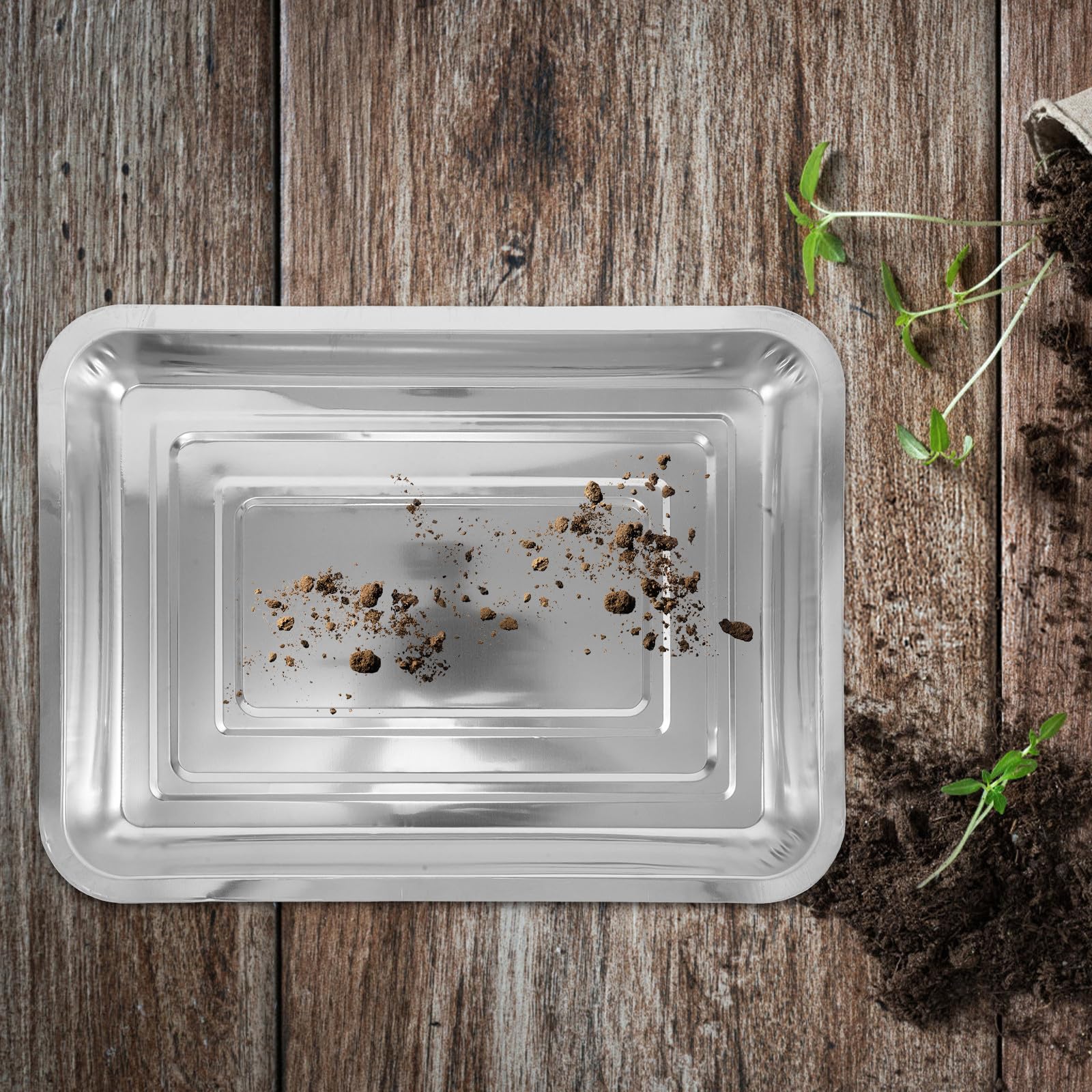 Toyvian Lot de 6 Plateaux de Semis en Acier Inoxydable Portable et Léger pour Jardin Intérieur, Germination Transplantation des Plantes