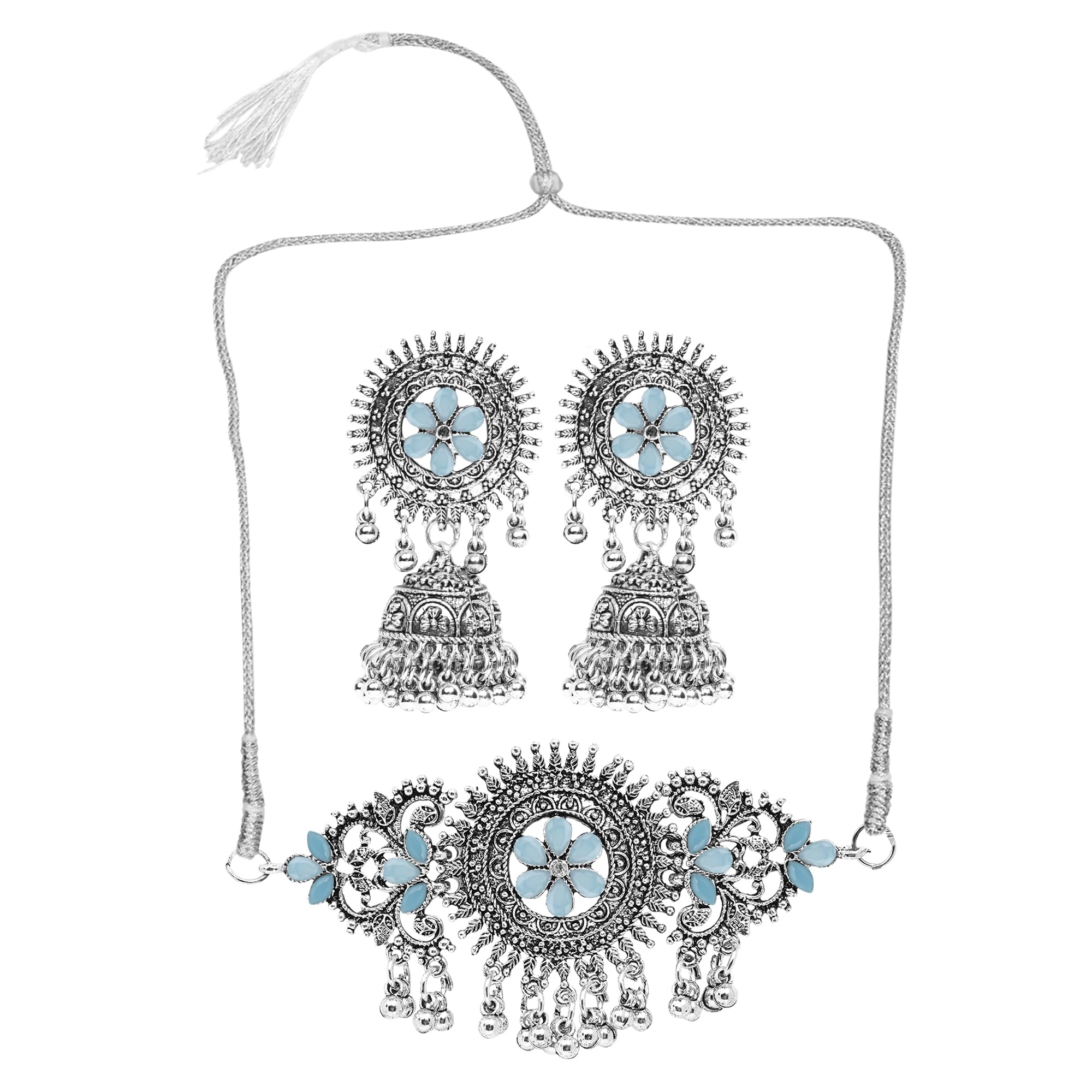 PUJVI Oxidised Necklace set | Latest Stylish Choker Necklace Set for Girls and Women. (SkyBlue) (B0DFWCPFHM) Amazon Price History, Amazon Price Tracker