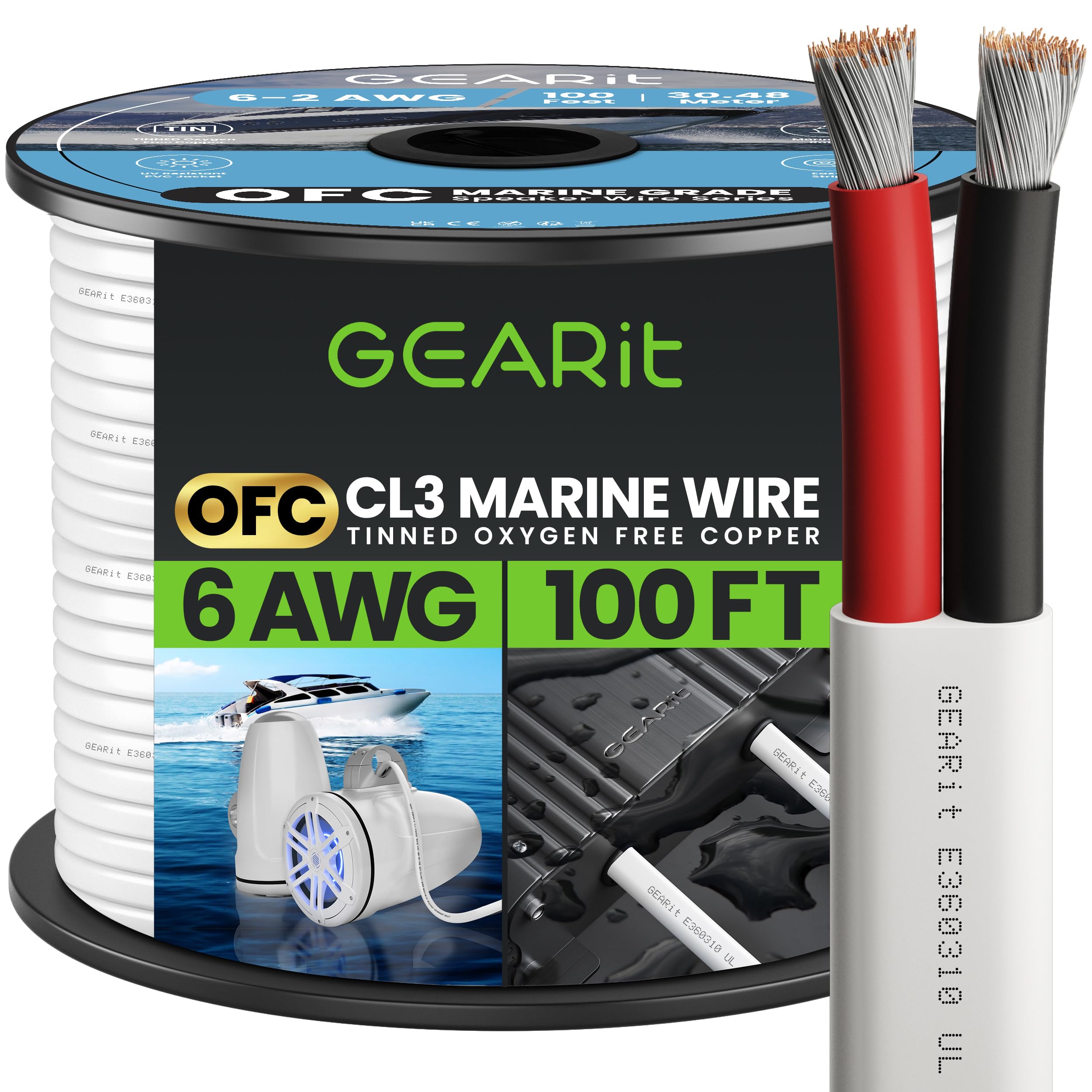 GEARit6 Gauge Marine Wire (100ft) 6/2 AWG Duplex 2-Conductor Cable, Tinned Oxygen-Free Copper OFC - Boat/Marine/Automotive/RV/Camper/Trailer/Solar/Outdoor - White 100 Feet