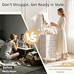 HIGDBFE 2-in-1 Dresser avec miroir, 4 Dressers Dressing Vanity avec étagères de rangement, petites commodes Tissu Coffret de tiroirs pour chambre à coucher, armoire de rangement verticale pour petit Space, Hallway, blanc, 15.3"W