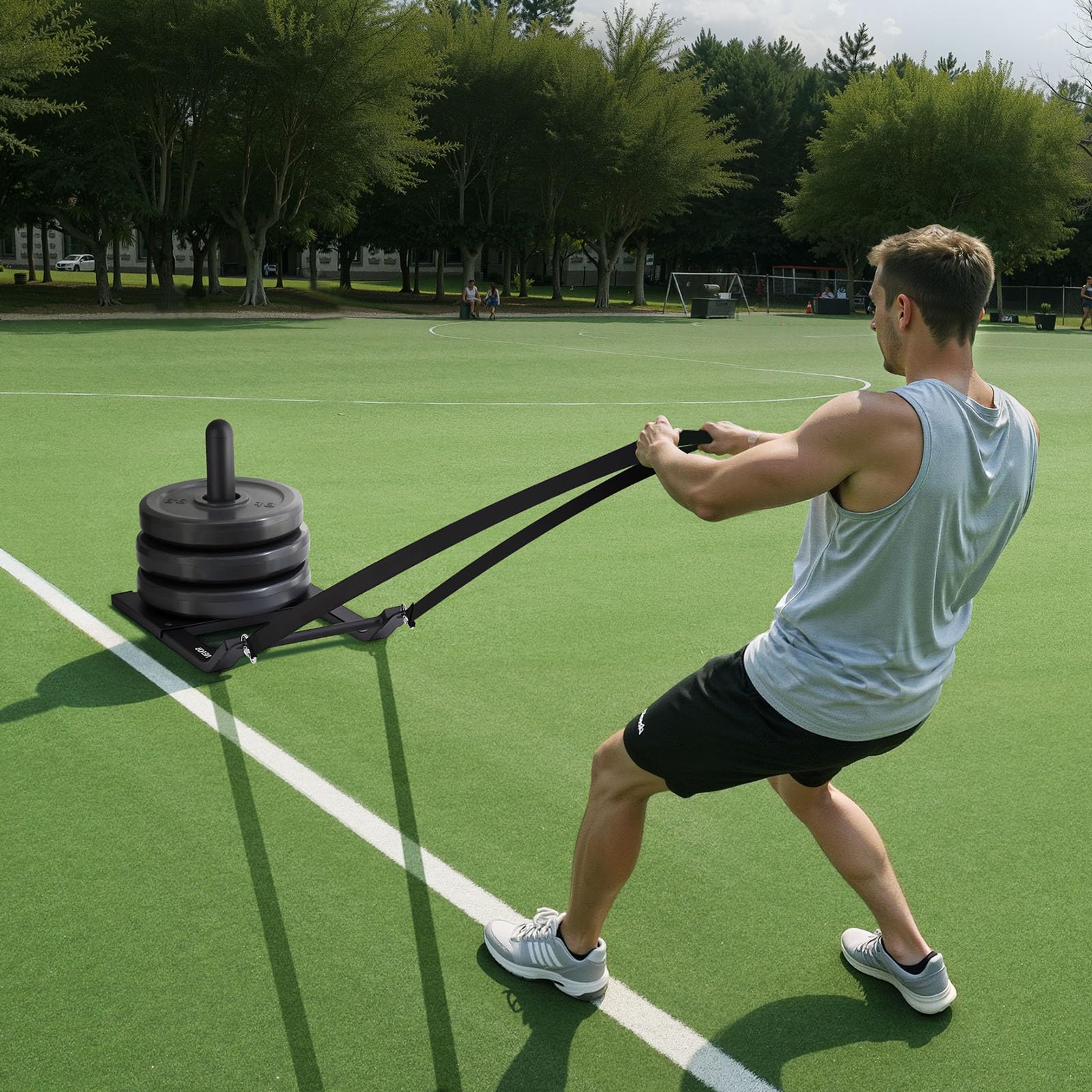 VEVOR Slitta con Pesi in Acciaio, Slitte per Allenamento di Forza e Forza per Esercizi Atletici e Miglioramento della Velocità, Slitta con Imbracatura, Compatibile con Piastre da 25/51 mm, Nero