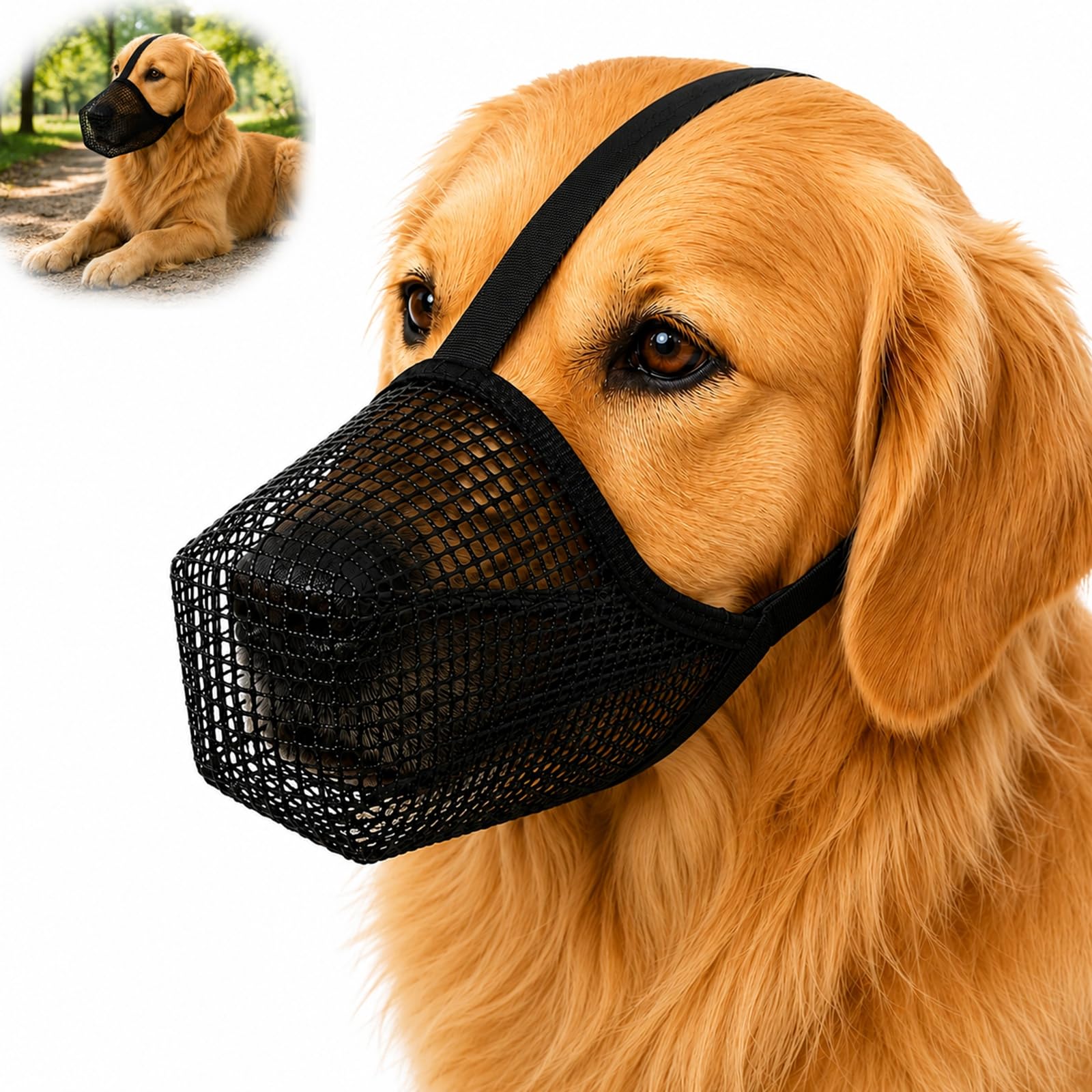 Size L Dog Muzzle for Medium Large Dogs - Breathable Mesh Pet Mask, Adjustable Touch Fastener Straps, Prevents Chewing Biting Licking, for Walks Grooming Vet Visits Training