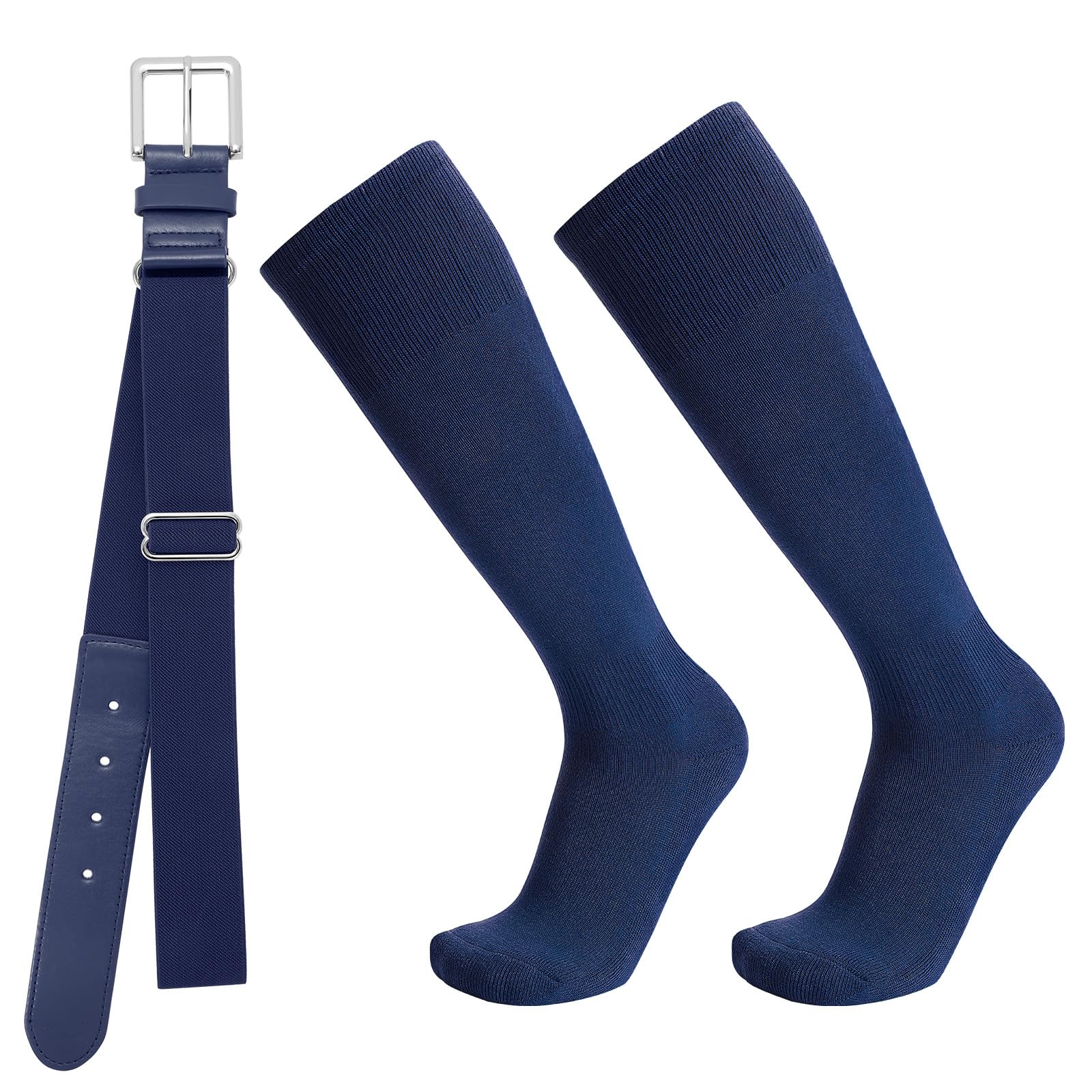 Baseball Socks and Belt Combo for Youth Adult - Softball Socks and Belt for Boys and Grils (Navy)
