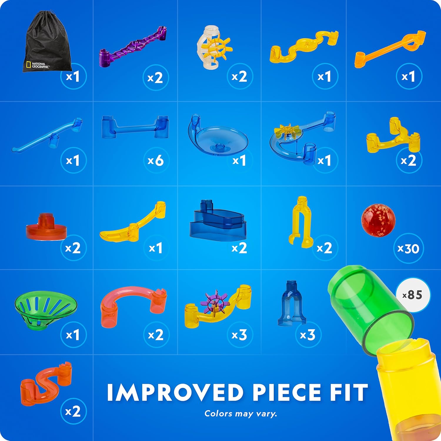 NATIONAL GEOGRAPHIC Marble Run Learning Guide with images of children playing and scientific concepts.