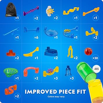 National Geographic Glowing Marble Run – 150 Piece Construction Set with 30 Glow in the Dark Glass Marbles, Mesh Storage Bag, Great Creative STEM Toy for Girls and Boys | 30 Glass Marbles, Smooth-Run Tubes, Action Pieces, Marble Maze, Creative Construction, STEM Physics Toy, Storage Bag