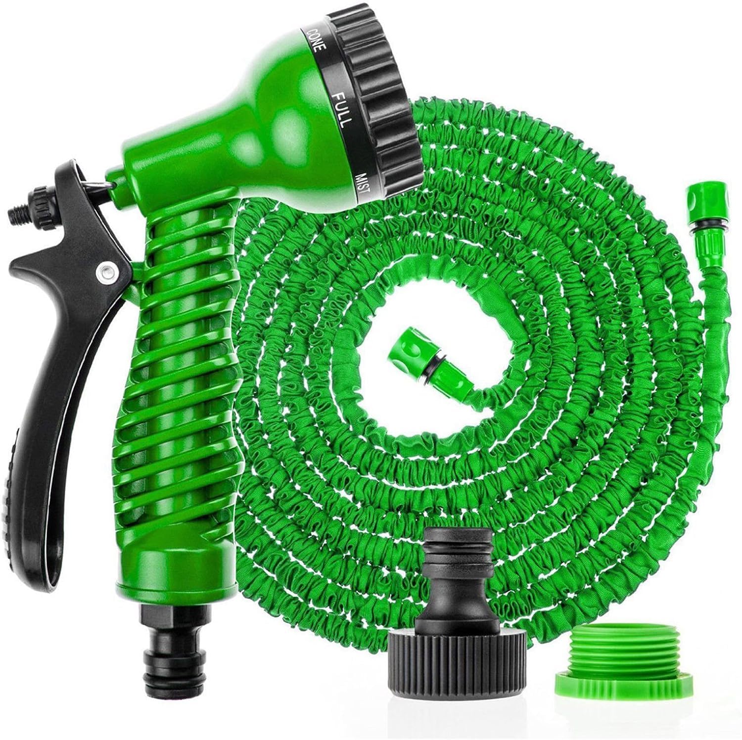 150FT Garden Hose Pipe Expandable with 3/4", 1/2" Fittings, Expanding Magic Hose, with 7 Function Spray Nozzle for Pets Car Garden Patio Window Green