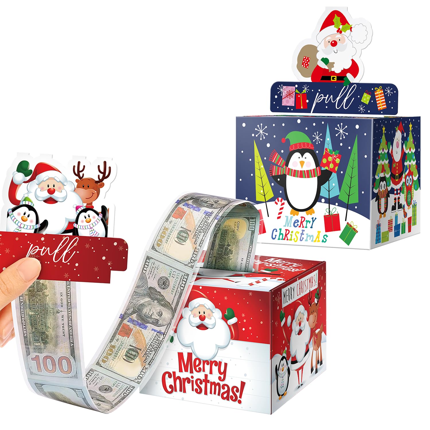 Jaywayang 2PCS Christmas Surprise Money Box for Cash Gift, Merry Christmas Money Gift Box with Card Holder for Kids Adults, DIY Fun Holiday, Includes