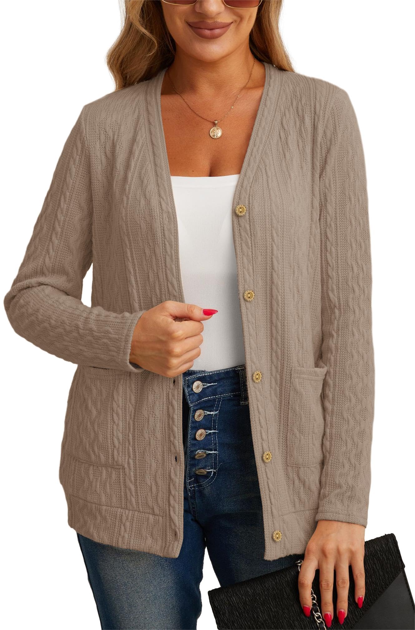 GRECERELLE Womens Lightweight Cardigan Sweater Casual Long Sleeve Knit Cardigan Open Front Outwear Jacket with Pockets