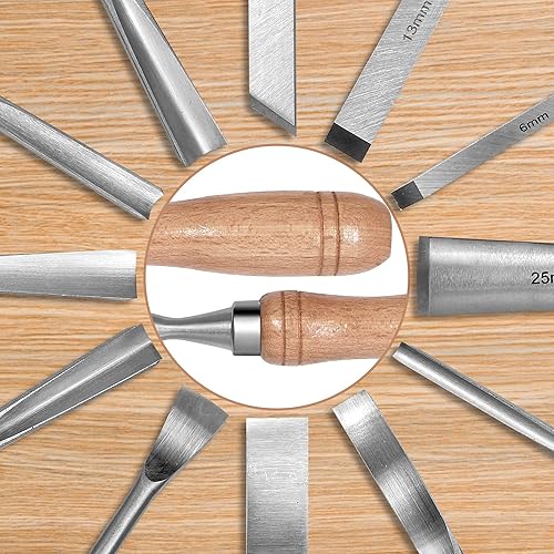 Miniatura 4 de SELFIE CAT Juego de cinceles de madera de 12 piezas para herramientas de carpintería, herramientas de tallado de madera con estuche de madera, kit