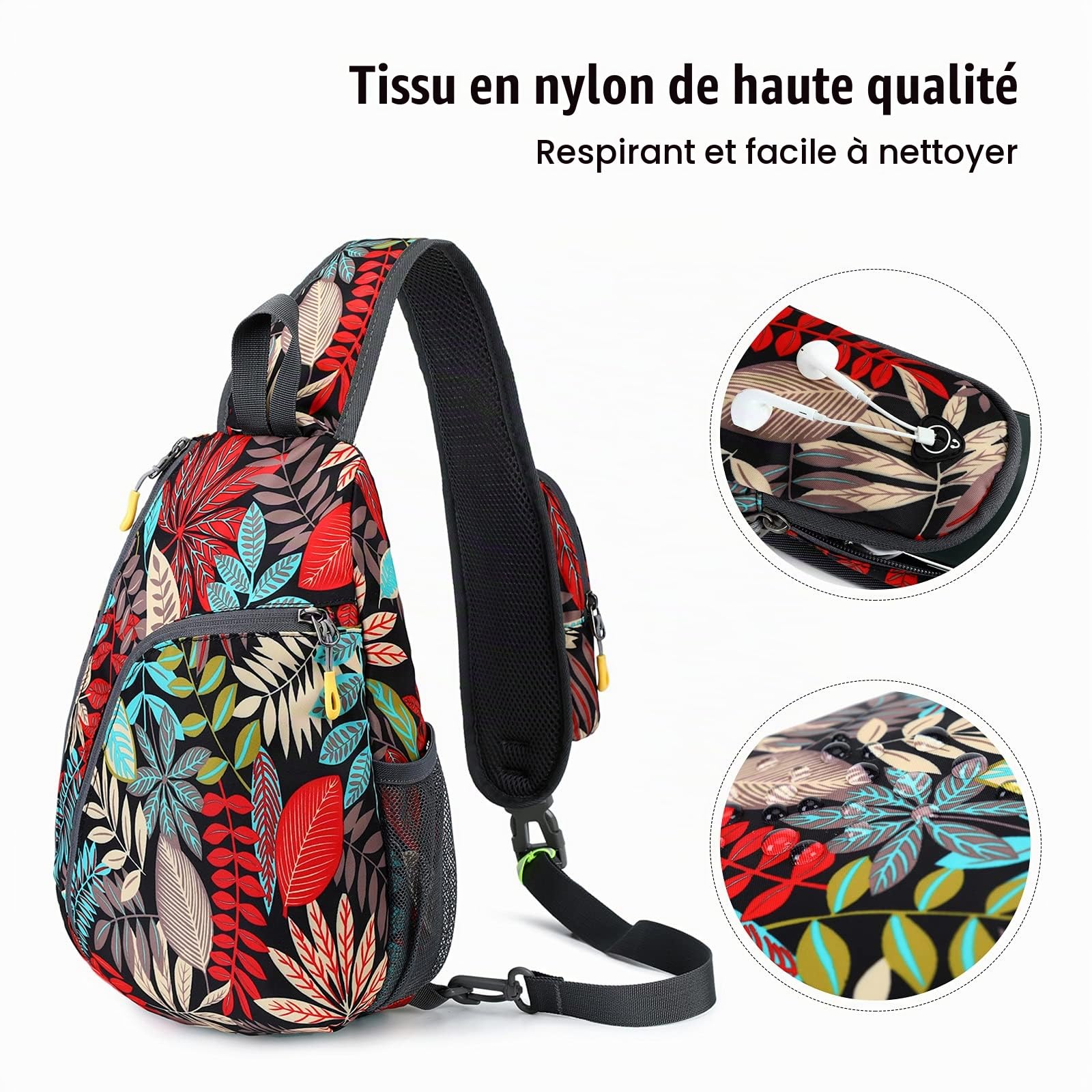 FANDARE Ultraléger Sac de Poitrine Sac à Dos Bandoulière Sacoche Homme Femme Sling Bag Sac d'Epaule pour Voyage Sport Randonnée Vélo Camping Excursion Sac Poitrine Rouge