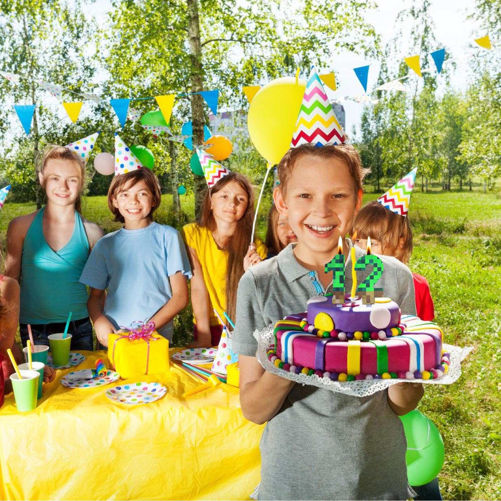 DazzJoy Bougie Pixel 10e Anniversaire Garçon - Décoration Pixel - Bougies D'anniversaire Chiffres 10 - Bougies D'anniversaire 10 Ans Garçon - Jeu Pixel - Bougie Chiffre 10 Ans - Vert