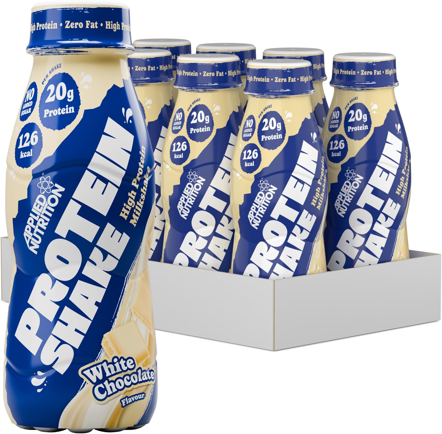 Applied Nutrition Protein Shakes - High Protein Shake Ready To Drink, Protein Drink With 20g Of Protein, Low Fat Protein Shake, On The Go Bottle - 8 x 330ml (White Chocolate)