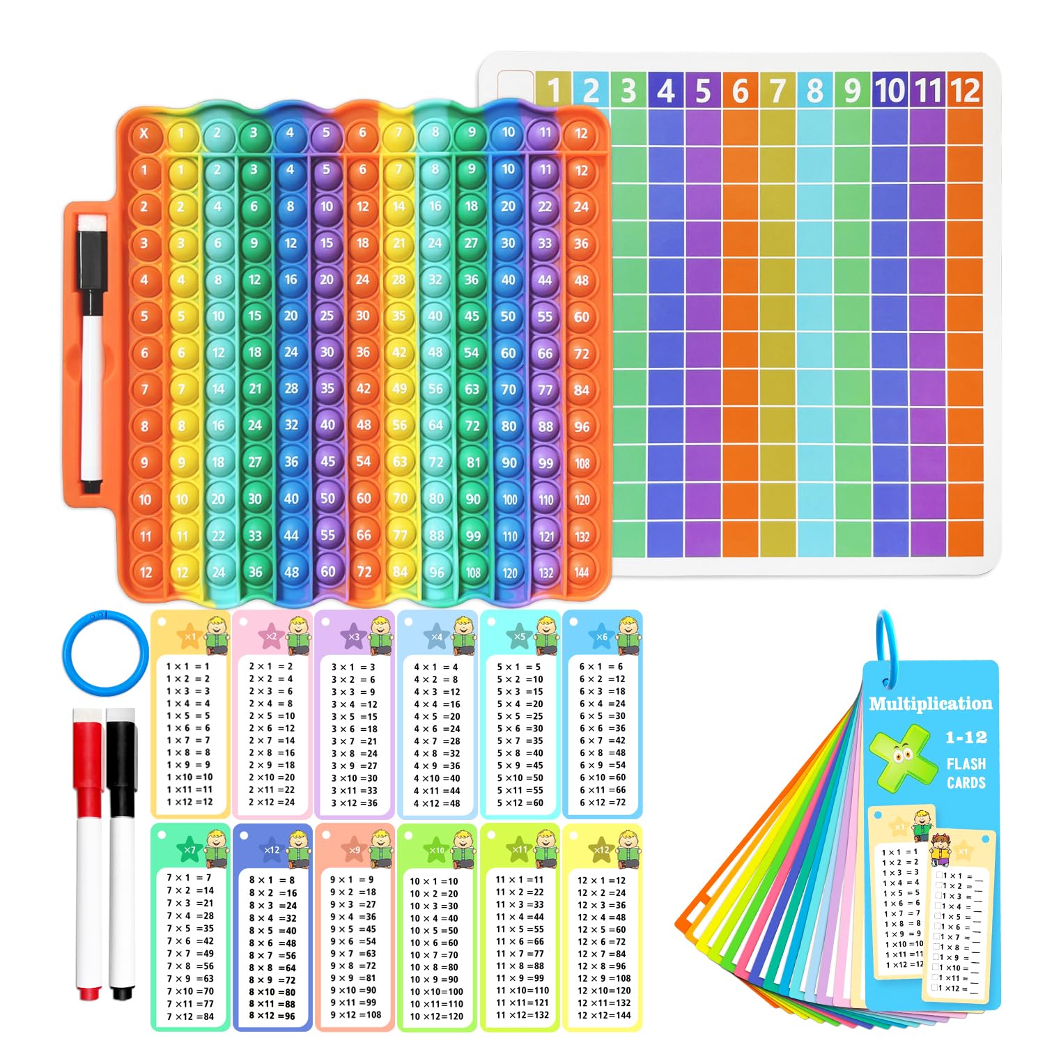 Anemeeoke Multiplication Flash Cards + Pop Fidget Multiplication Chart, Times Table Educational Flashcard 3rd Grade, 4th, 5th, 6th Grade