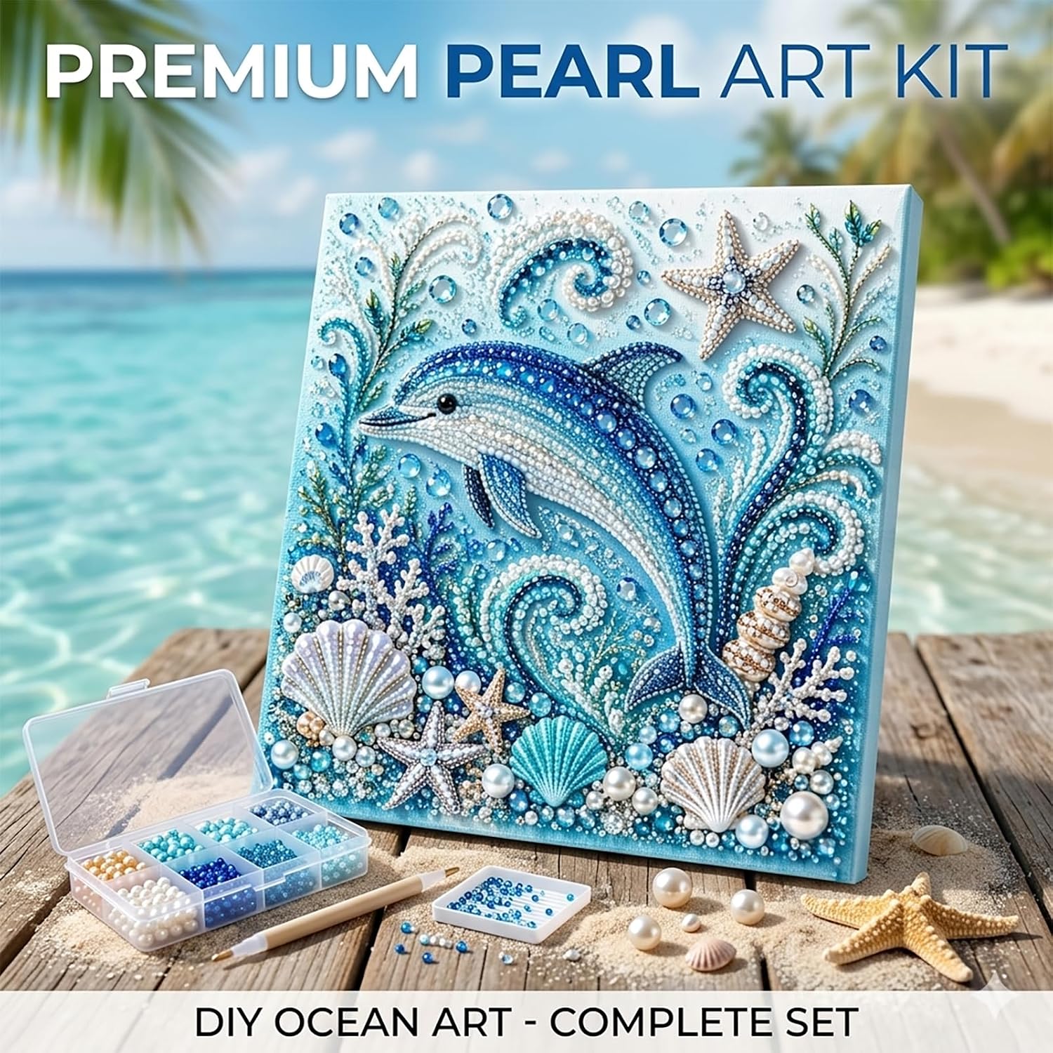 Ocean Theme Pearl Art DIY Kit, 3D Coastal Wall Decor Craft (Seahorse)