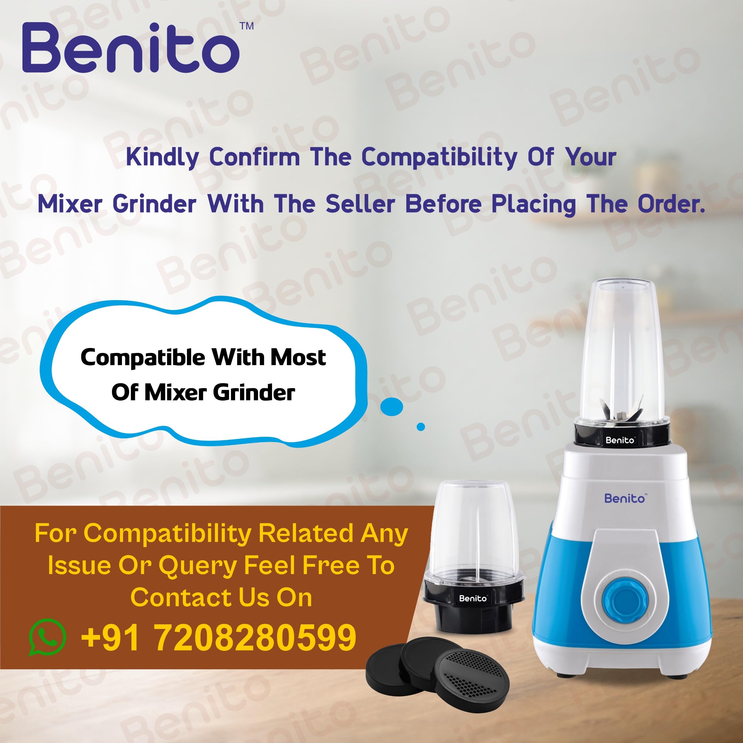 Benito NUTRI BULLET Polycarbonate 2 Jar Set (500ml & 300ml) for Mixer Grinder – Compatible with 4-Teeth Coupler & Dual Locking System — Amazon image 3
