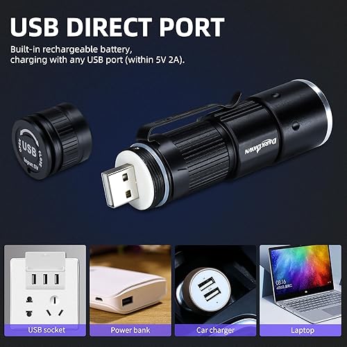 Miniatura 4 de Redlight Linterna recargable USB, mini linternas LED de luz roja enfoque ajustable, luz de flash portátil con clip de bolsillo para pesca,