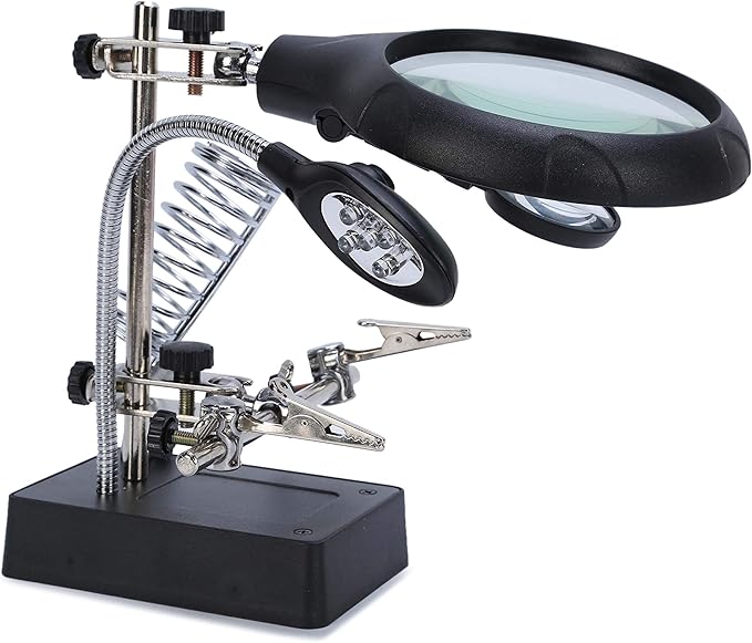 Lente Ingrandimento LED Terza Mano Pinze Supporto Saldatore Stagno Base Ghisa - Foto 11