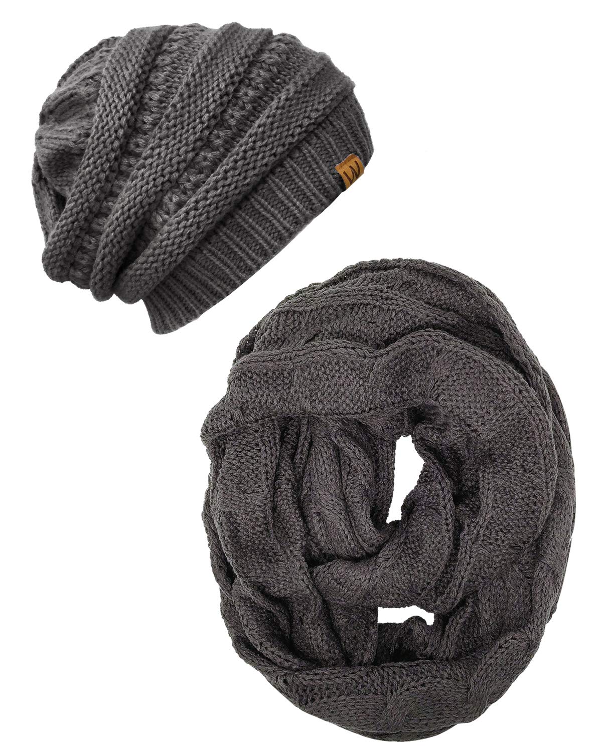 Wrapables Winter Warm Chunky Cable Knit Infinity Scarf and Beanie Set