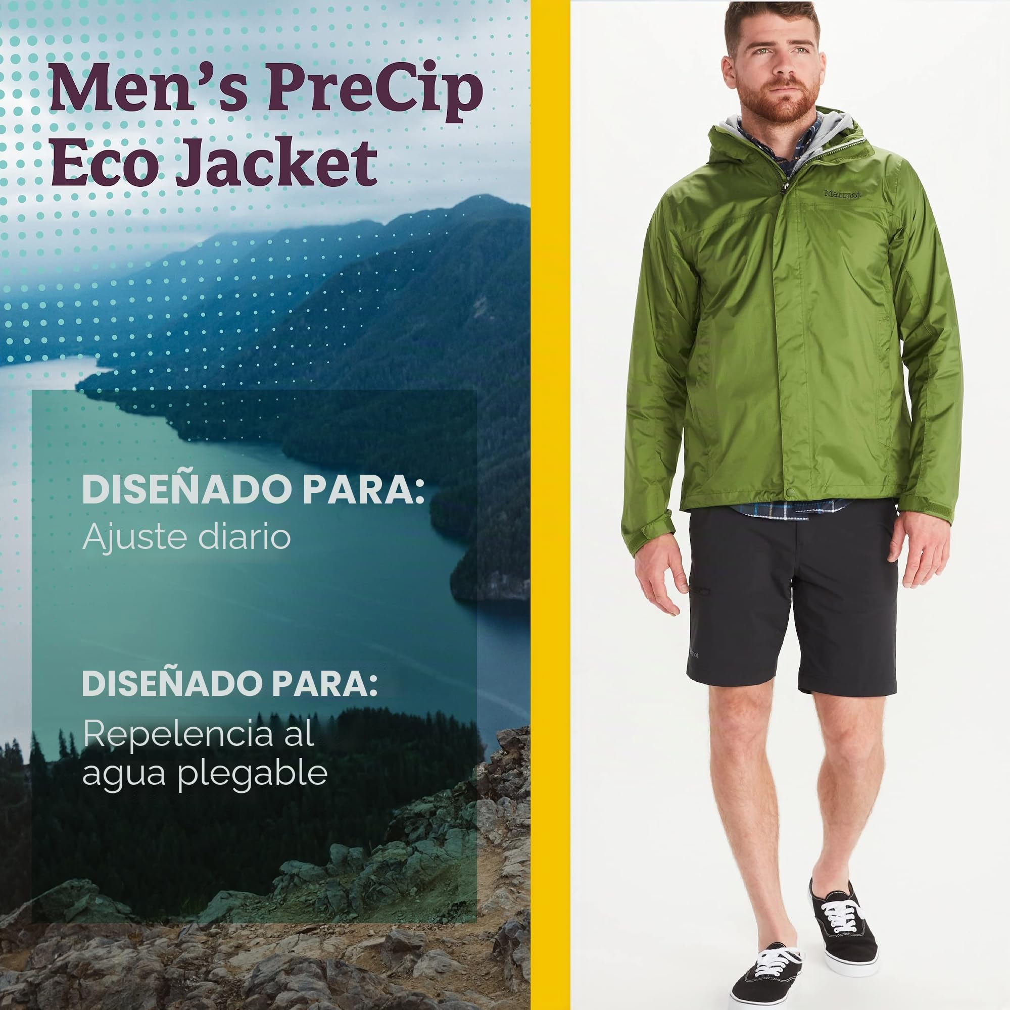 Marmot Chaqueta PreCip Eco para hombre, impermeable, impermeable, impermeable, impermeable, impermeable, transpirable, plegable, cortavientos, ideal para ciclismo y senderismo, Moon River