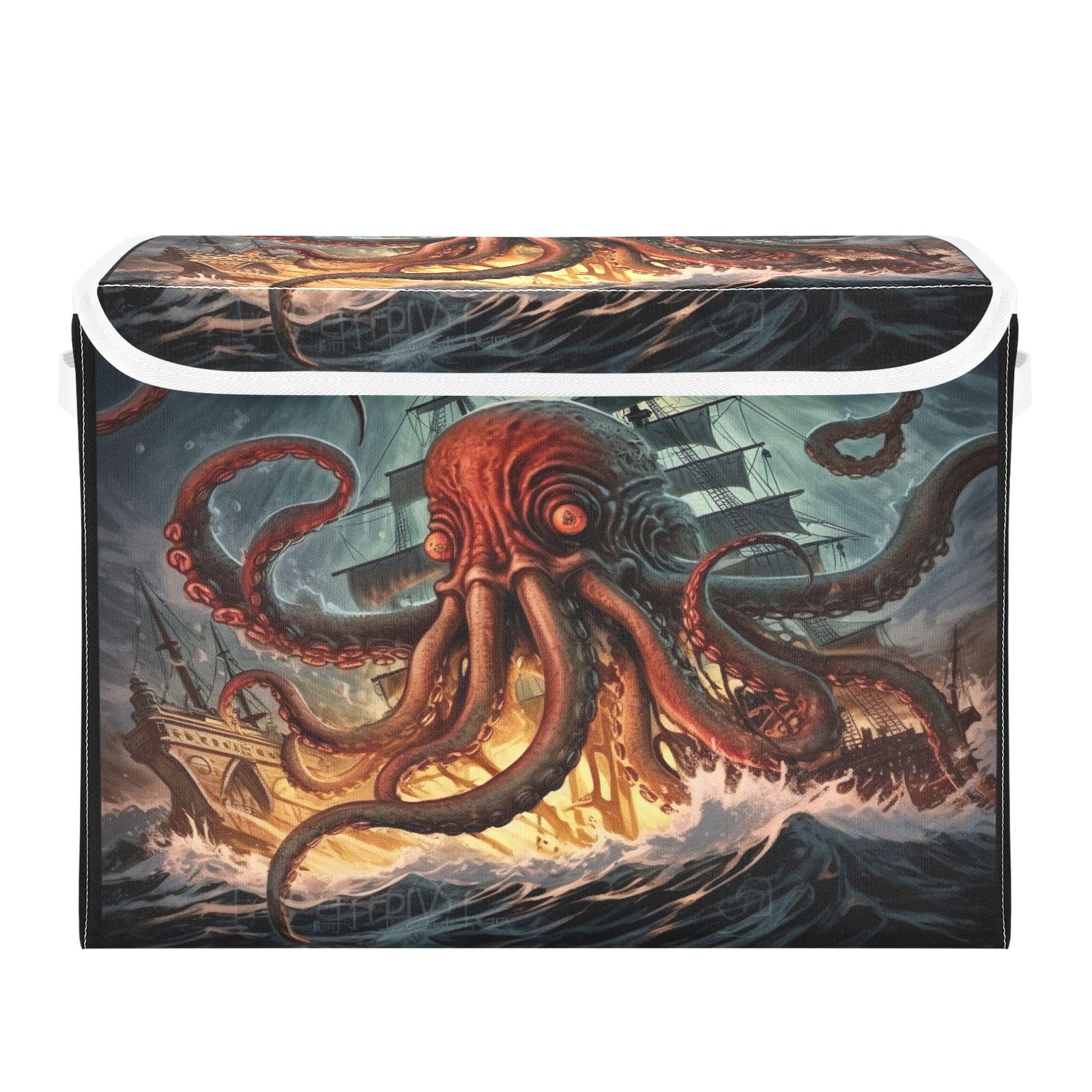 Storage Boxes with Lids and Handles Giant Octopus Foldable Fabric Storage Bins Closet Organizer Large Toy Clothes Containers for Home, Bedroom, Shelves, Office