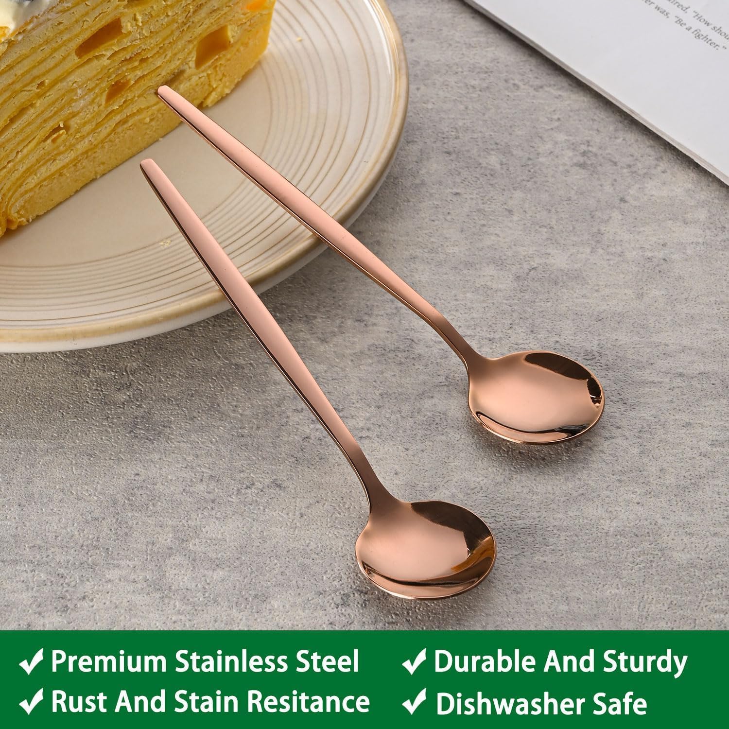 Rose Gold Tea Spoons - 6 Pack Stainless Steel -4