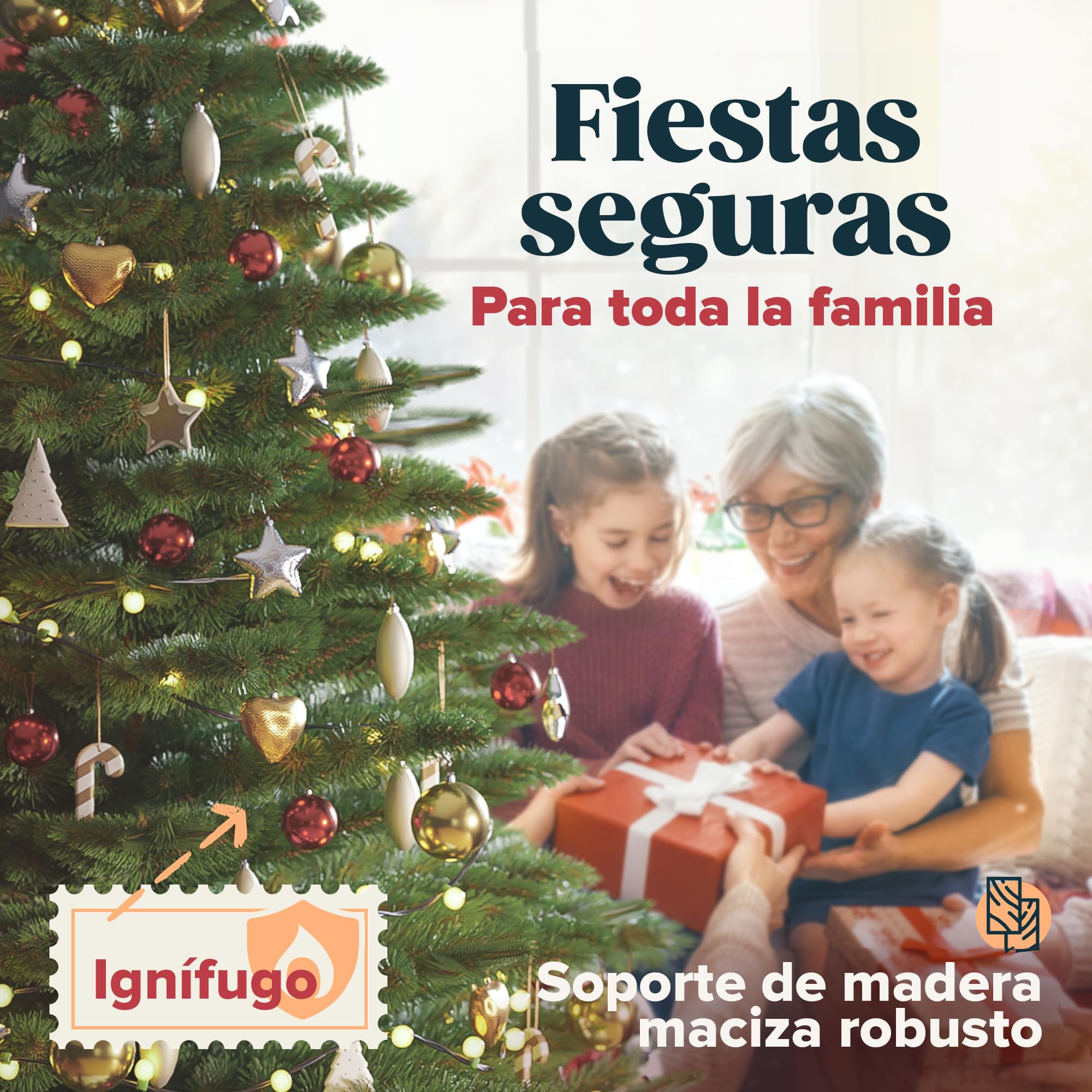 Árbol de Navidad Artificial Premium 150 cm - Ganador de la Prueba - Realismo Excepcional, Ramas Gruesas, Incluye Soporte de Madera y Bolsa de Almacenamiento – Pure Living
