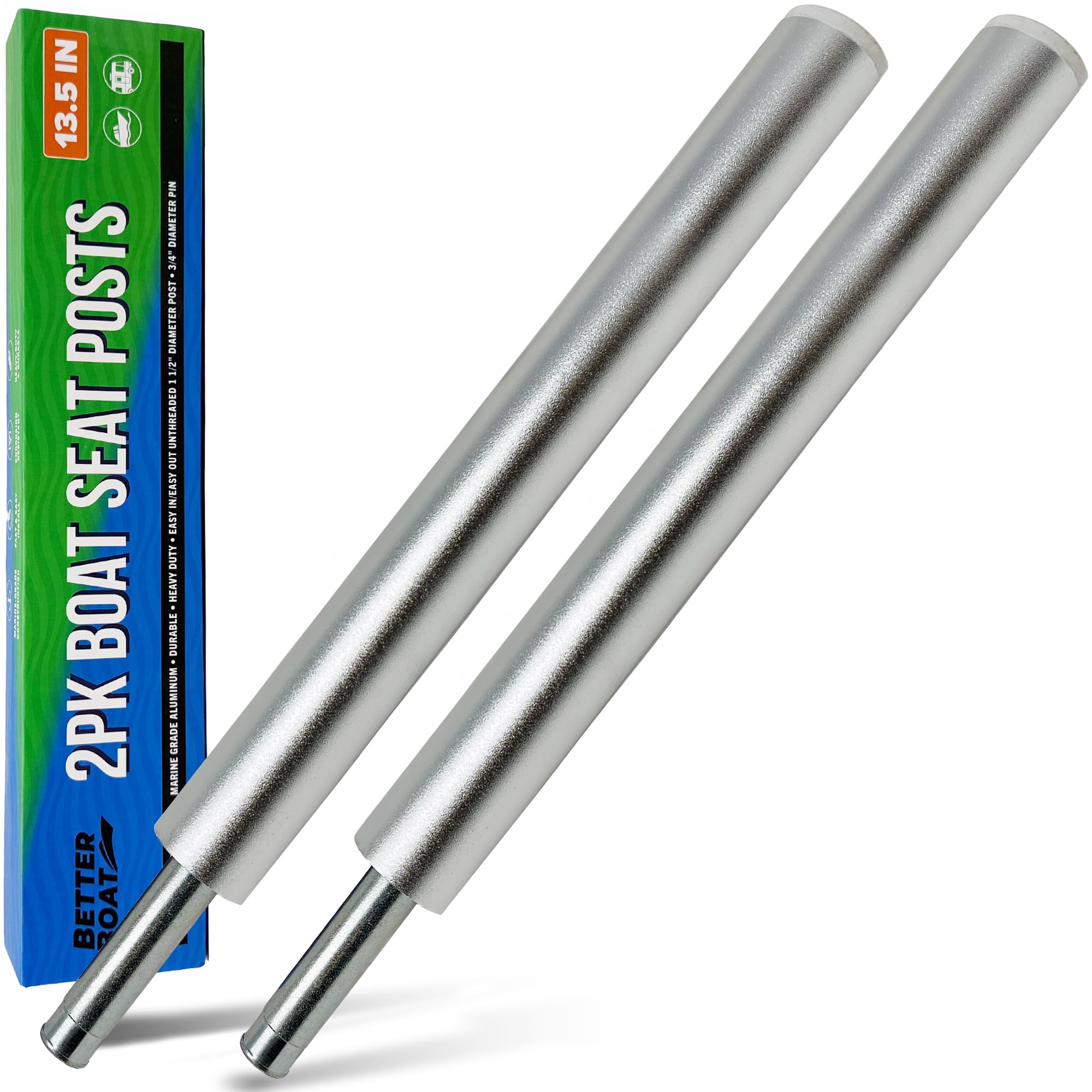 Better Boat Boat Seat Post 2-Pack for Boat Seat Pedestal, 13.5 in Marine Grade Aluminum Pedestal Extension Poles, 3/4 in Pin, Dual Seat Set