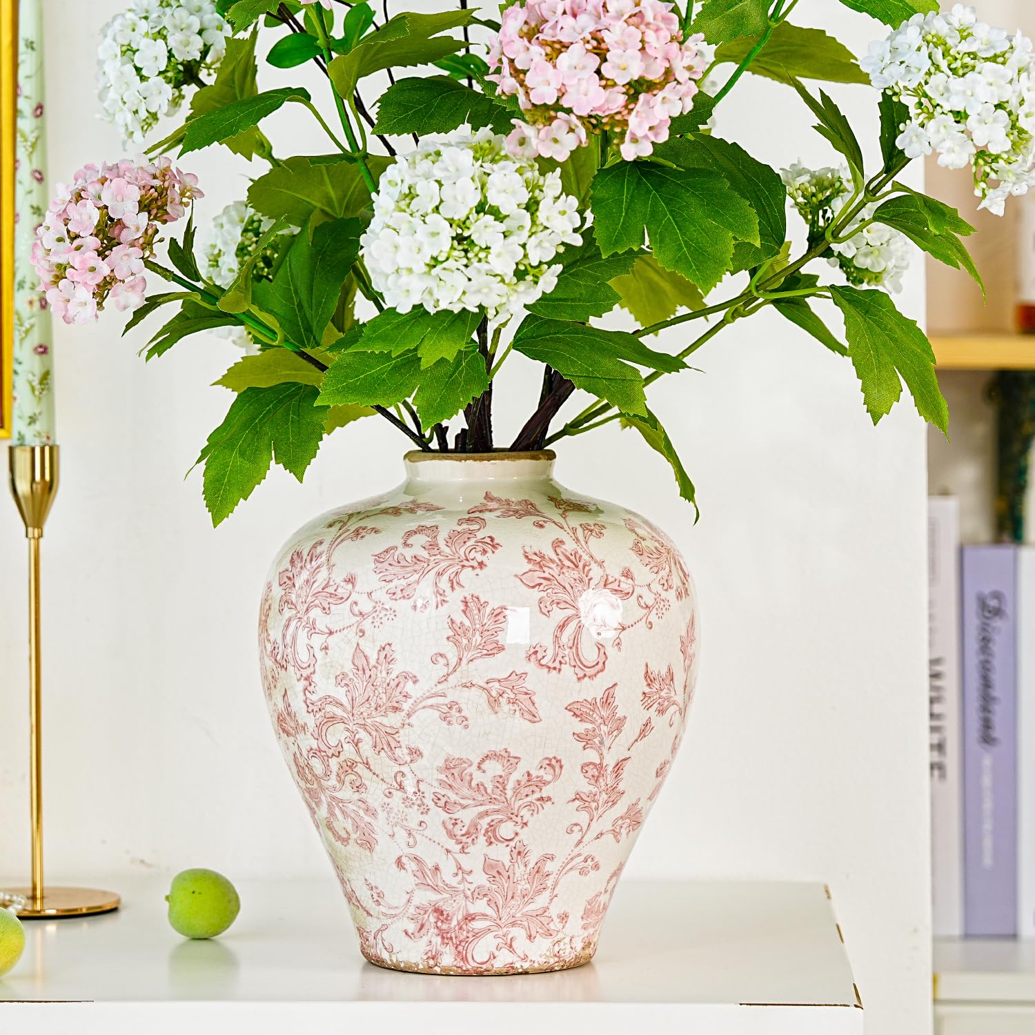 Sungmor Vaso da fiori vintage in ceramica, 24 cm, rosa